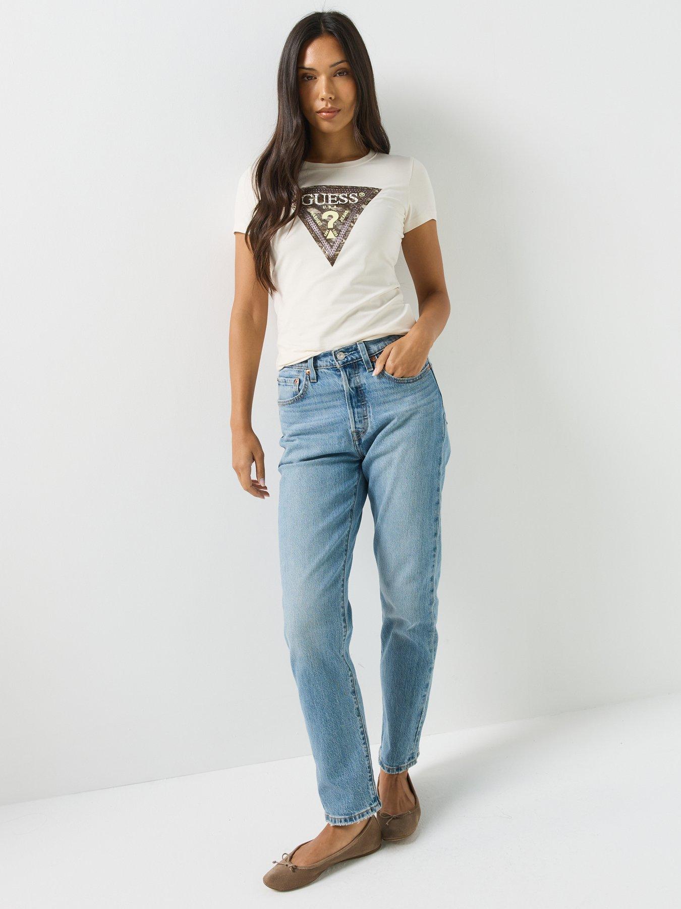 Image 3 of 6 of Guess Short Sleeve Snake Triangle T-Shirt - Cream