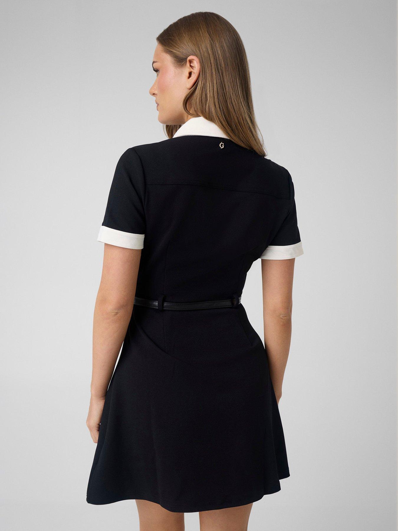 Image 3 of 4 of Guess Short Sleeve Claudie Polo Flare Dress - Black