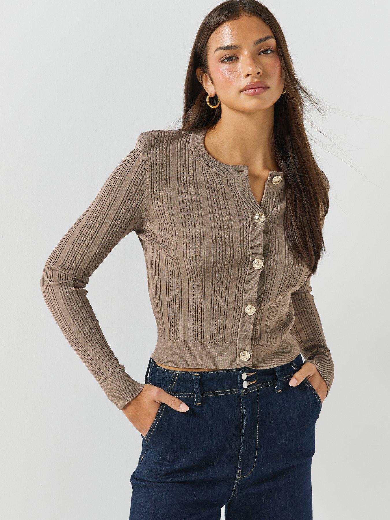 Image 1 of 6 of Guess Guess Long Sleeve Carmen Cardi Sweater - Grey