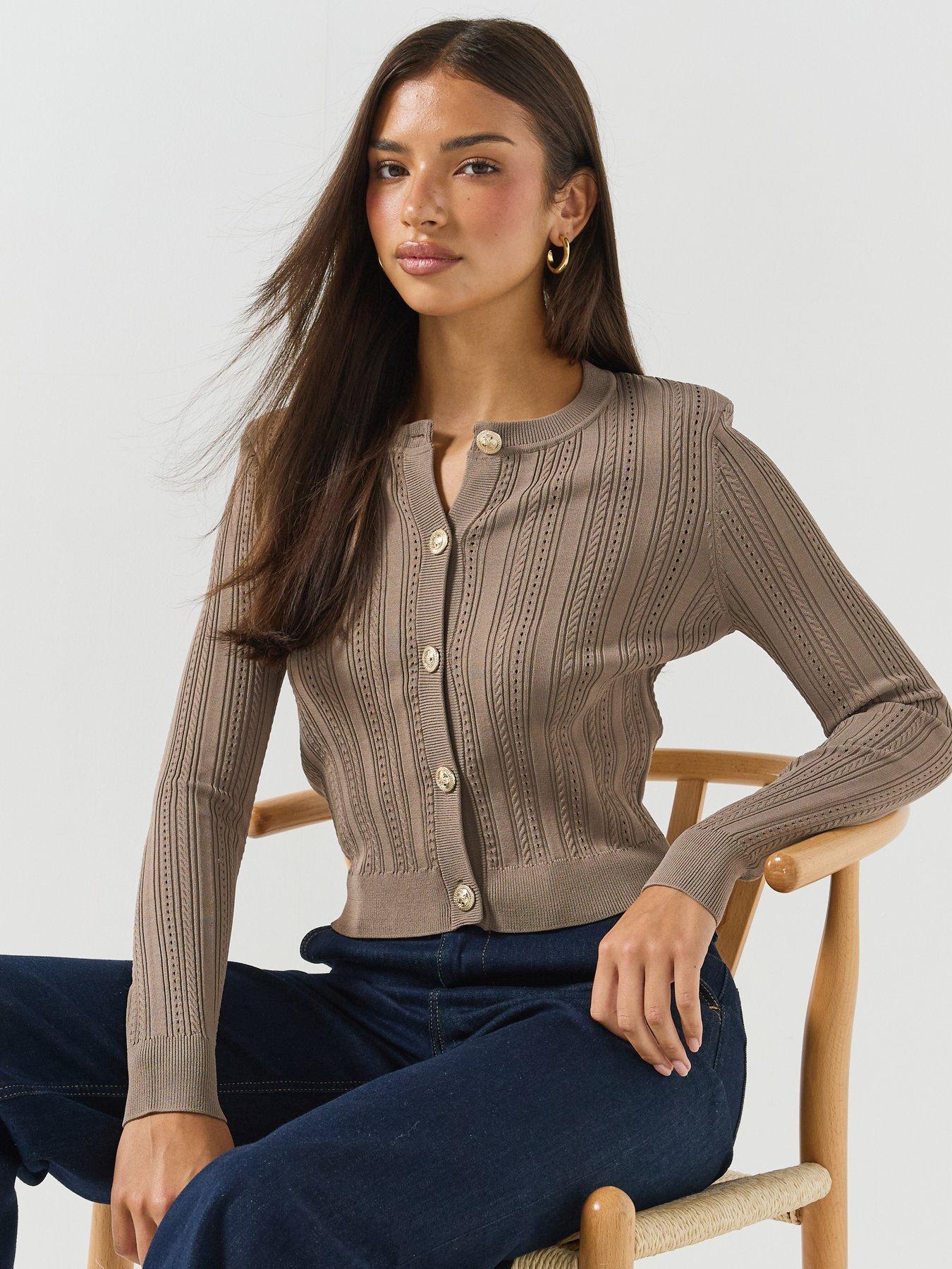 Image 4 of 6 of Guess Guess Long Sleeve Carmen Cardi Sweater - Grey