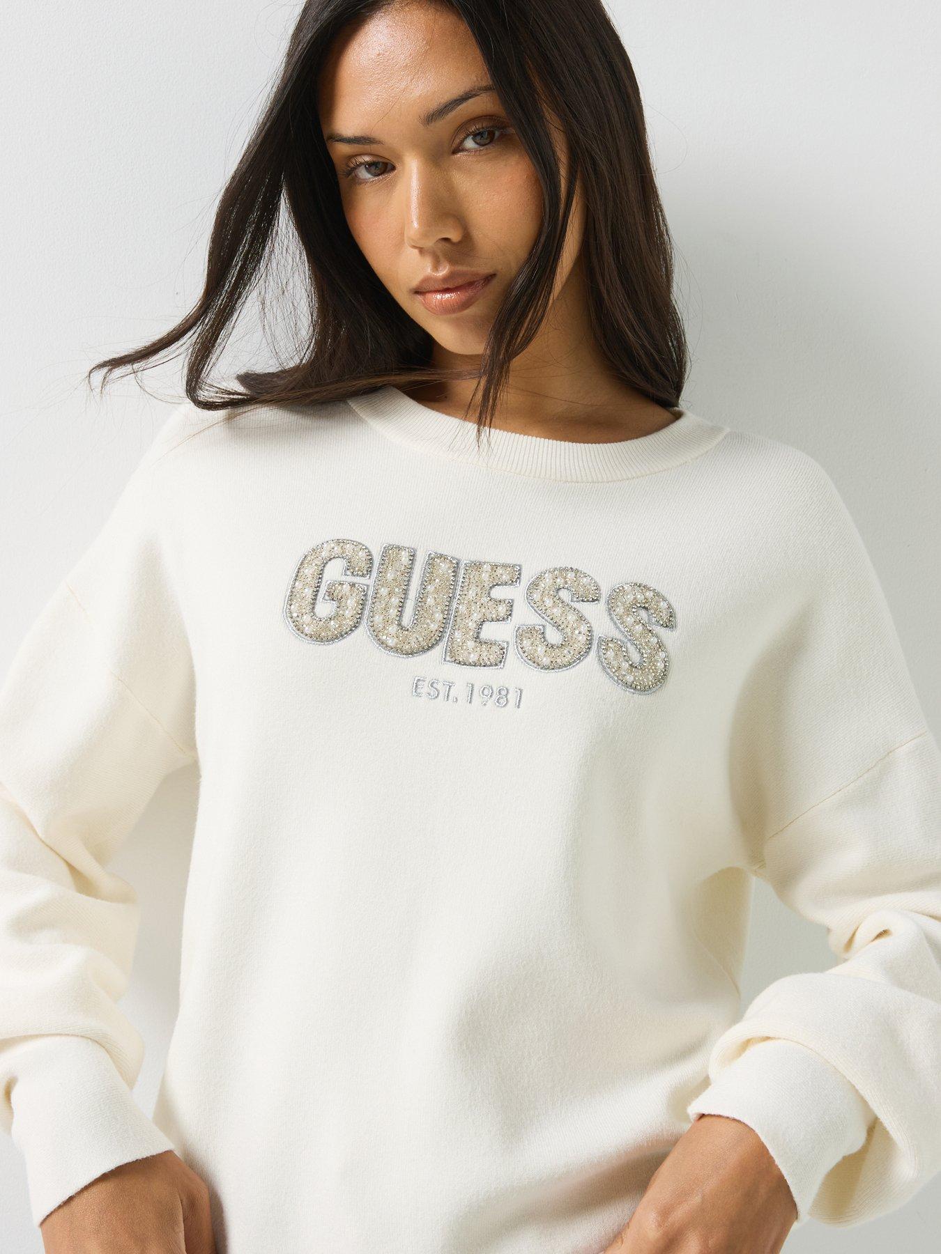 Image 5 of 6 of Guess Long Sleeve Madeline Logo Sweater - Cream
