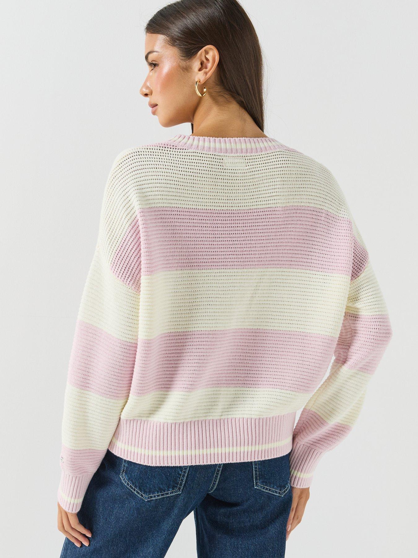 Image 2 of 6 of Guess Jeans Long Sleeve Ottoman Striped Sweater - Purple