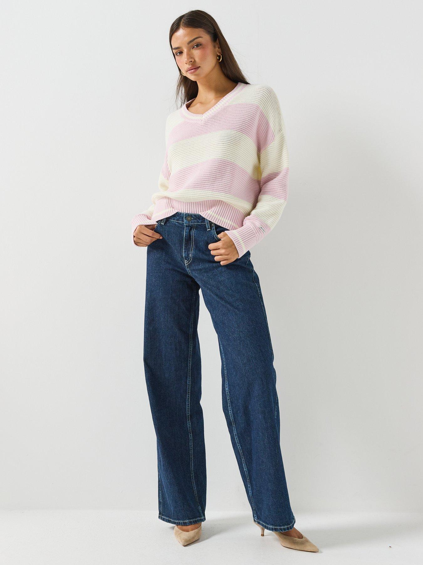 Image 3 of 6 of Guess Jeans Long Sleeve Ottoman Striped Sweater - Purple