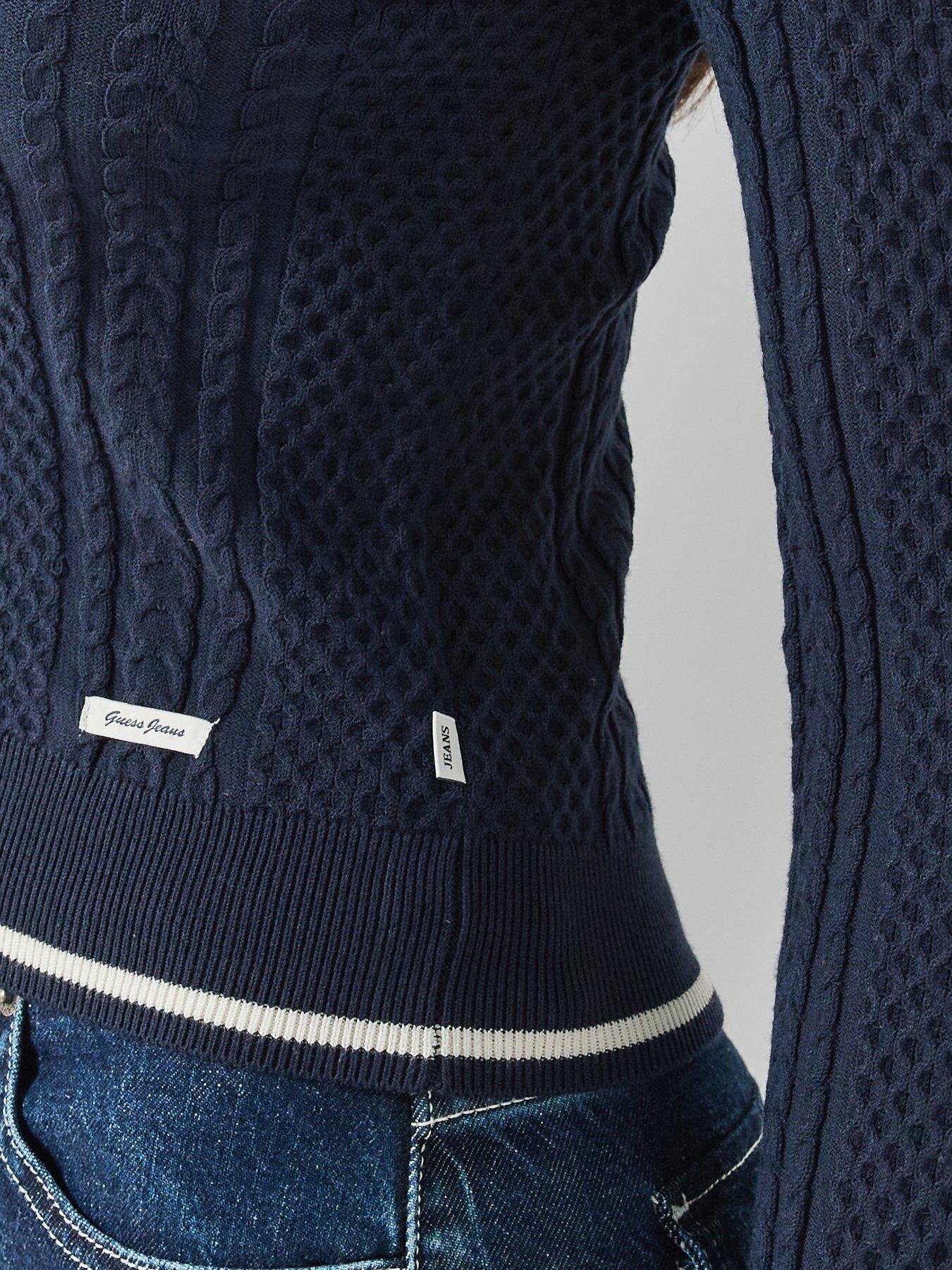 Image 6 of 6 of Guess Jeans Long Sleeve Polo Cable Zipped Sweater - Blue