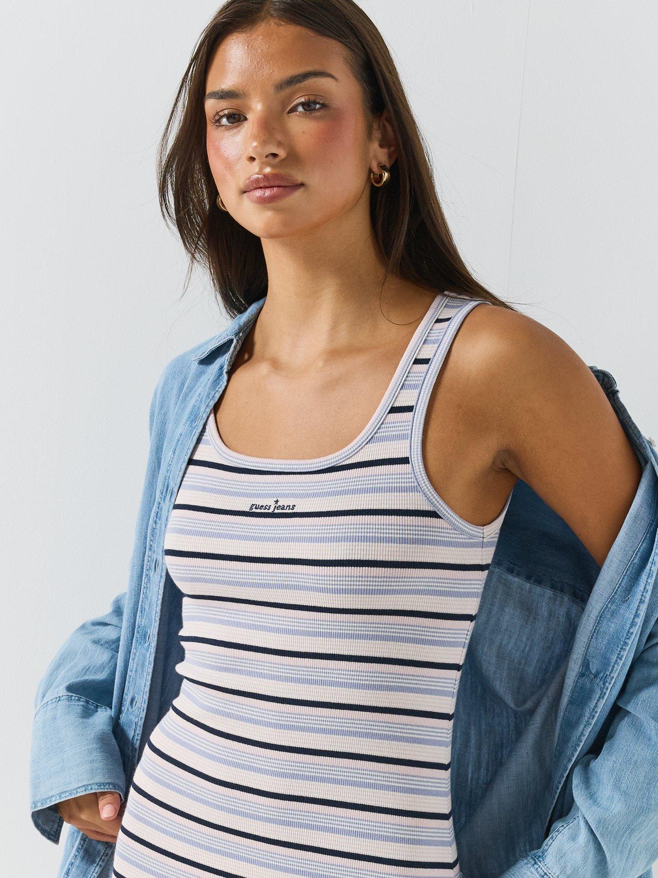 Image 5 of 6 of Guess Jeans Star Rib Stripe Tank Top - Blue