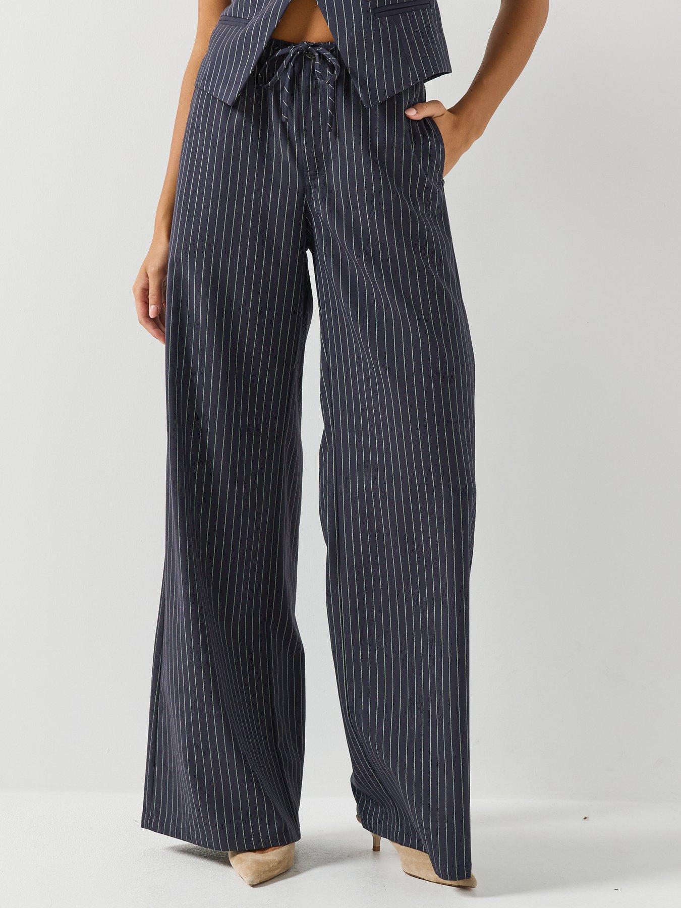 Image 1 of 6 of Guess Jeans Womens Pull-On Tie Waist Wide Leg Trousers - Blue