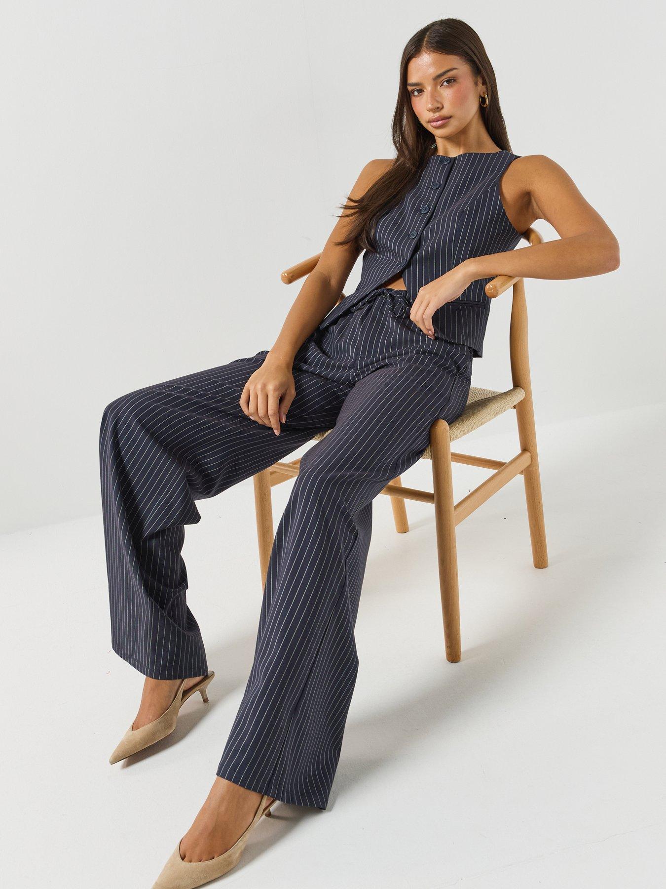 Image 4 of 6 of Guess Jeans Womens Pull-On Tie Waist Wide Leg Trousers - Blue