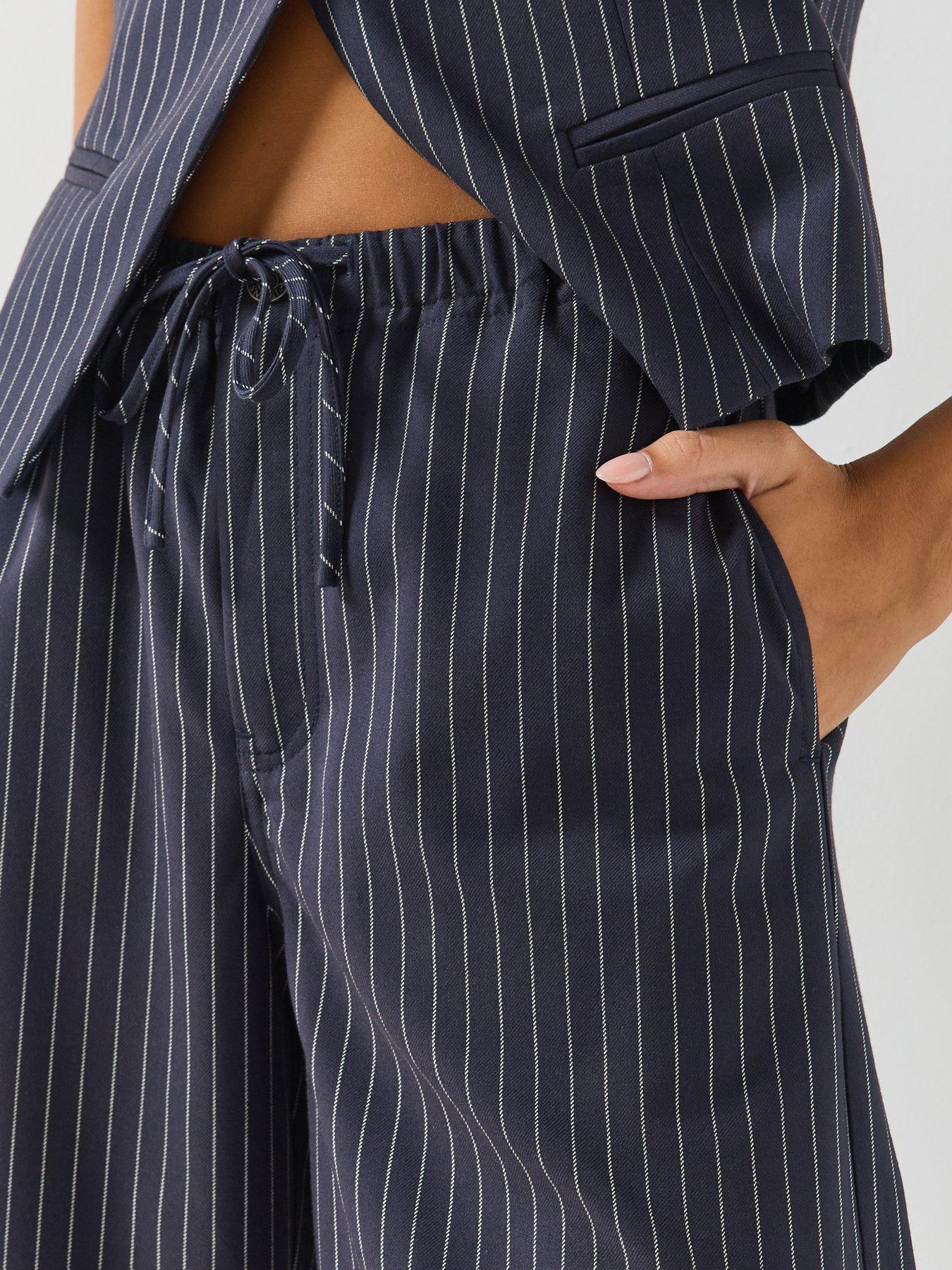 Image 5 of 6 of Guess Jeans Womens Pull-On Tie Waist Wide Leg Trousers - Blue