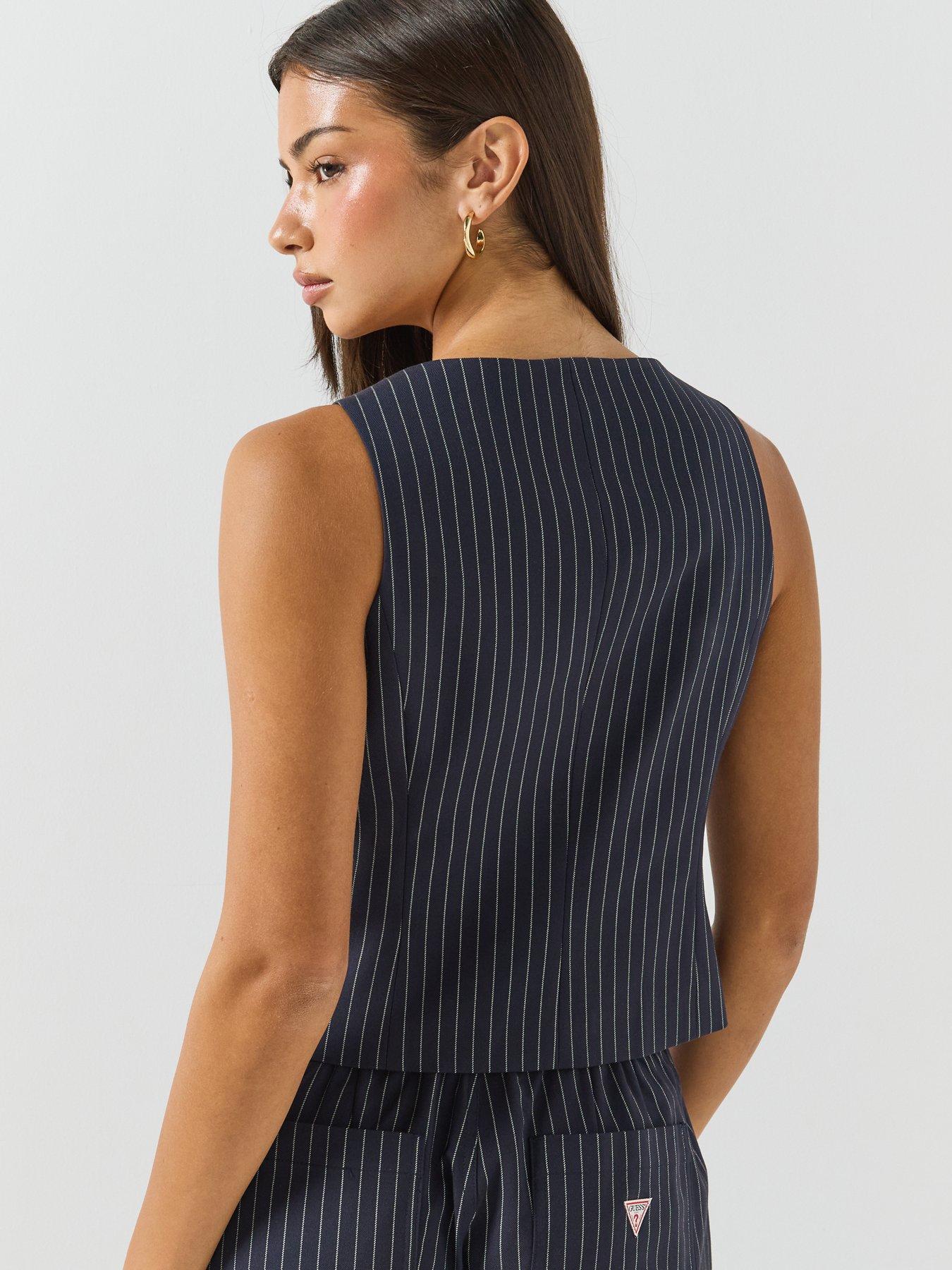 Image 2 of 6 of Guess Jeans Fitted Pinstripe Vest - Blue