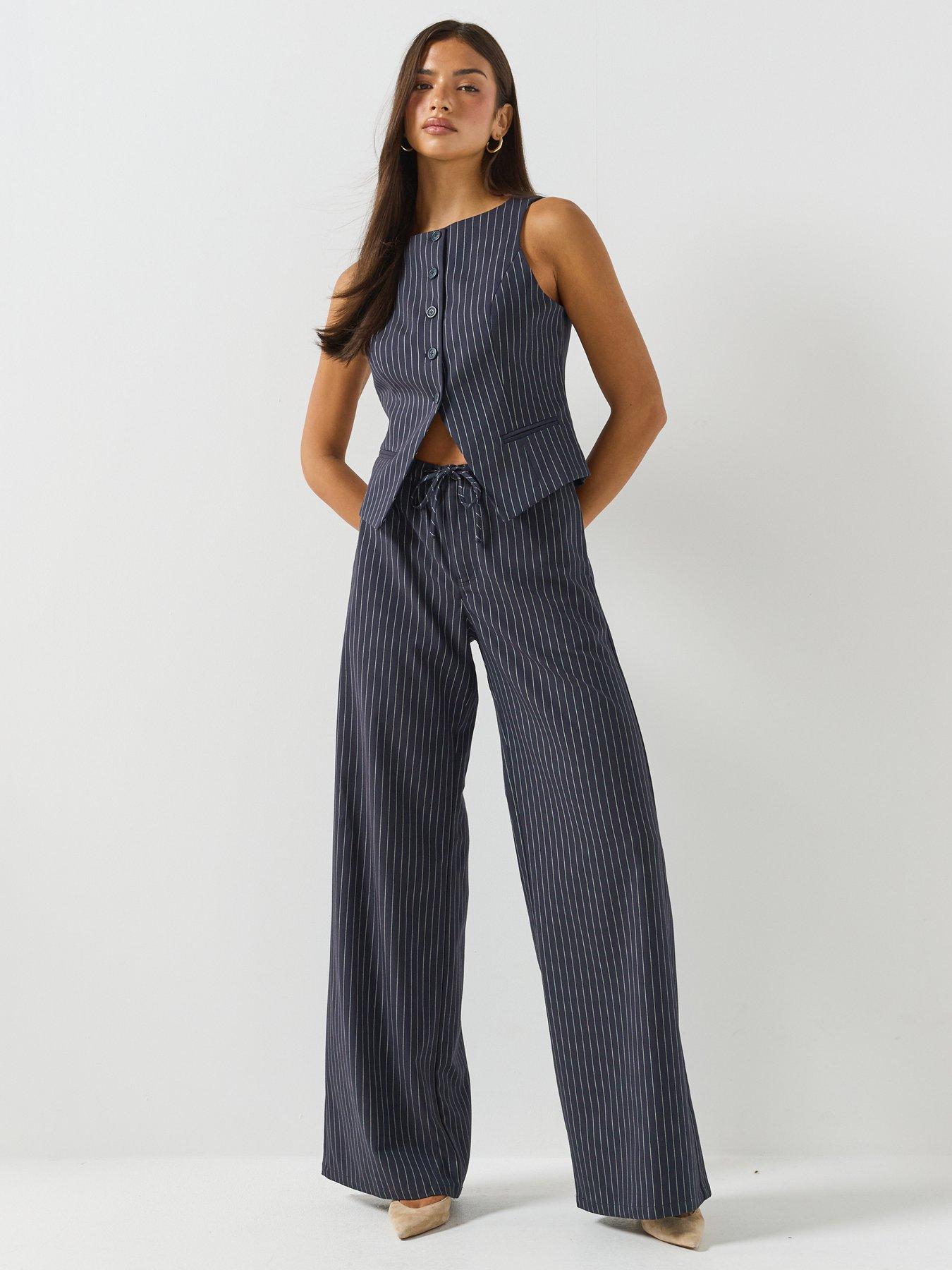 Image 3 of 6 of Guess Jeans Fitted Pinstripe Vest - Blue
