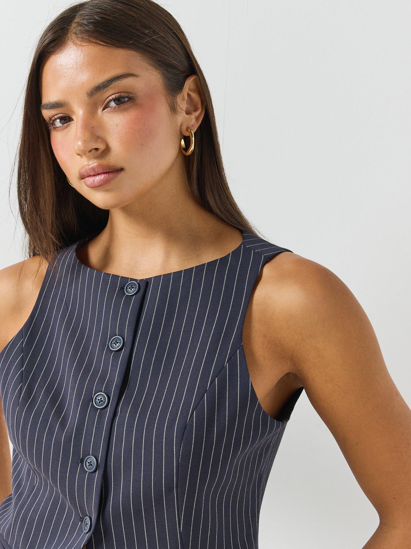 Image 5 of 6 of Guess Jeans Fitted Pinstripe Vest - Blue