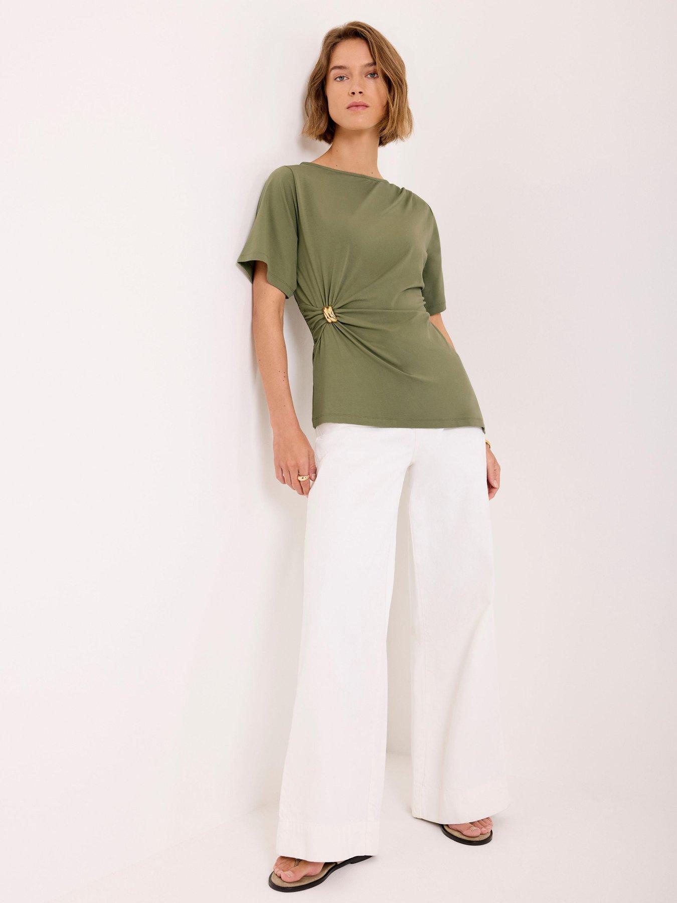 Mint Velvet Khaki Gathered Detail Top - Green