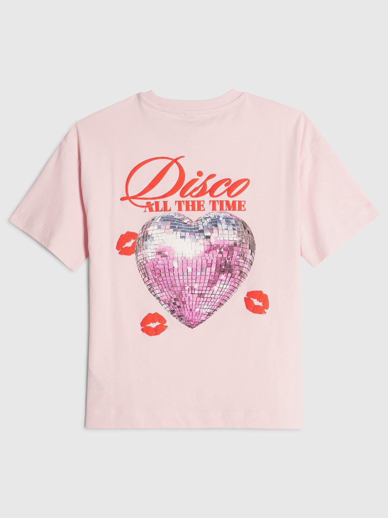 River Island Older Girls Disco All The Time Back Print T-shirt - Pink