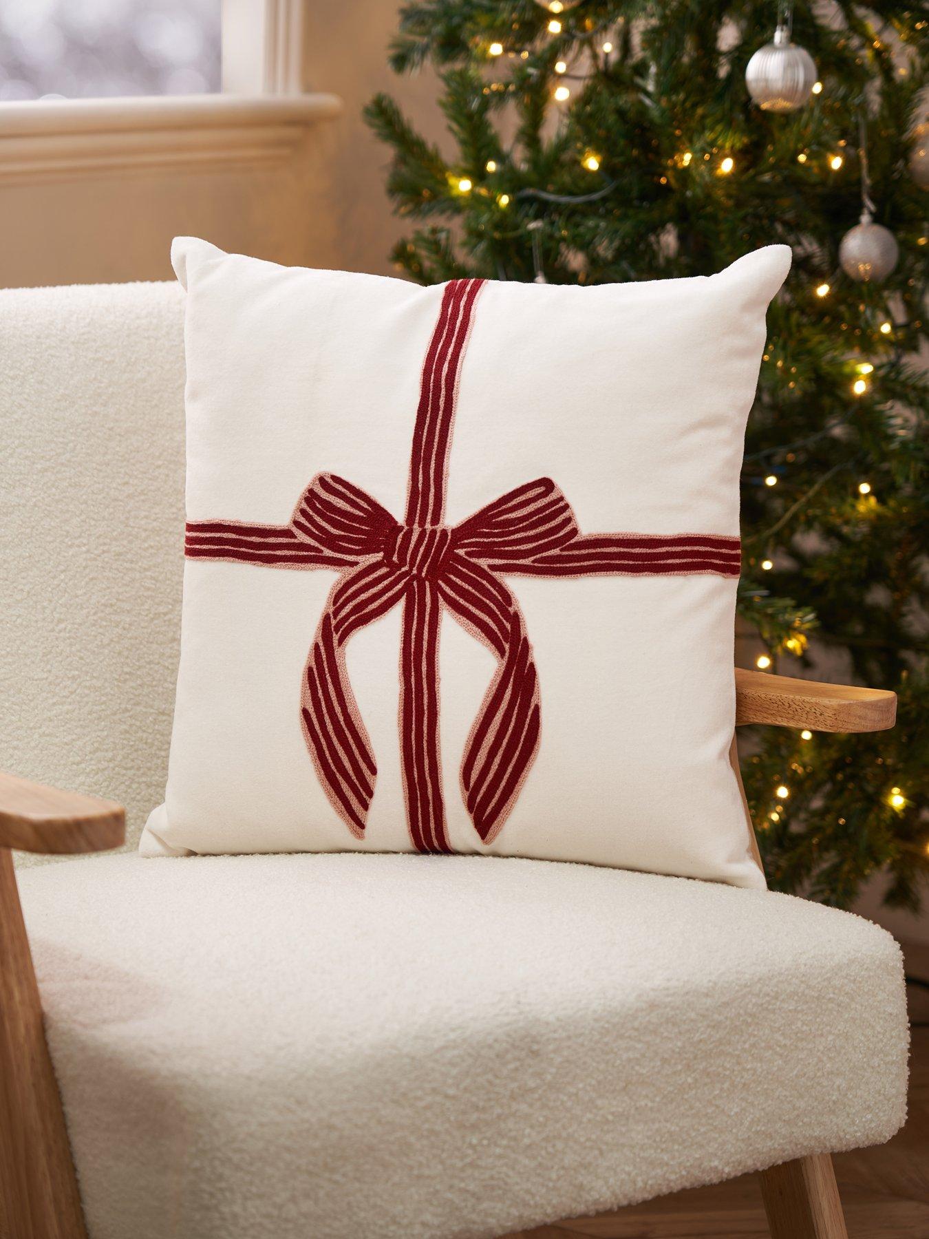 Image 1 of 5 of The Very Collection Christmas Bow Embroidered Cushion