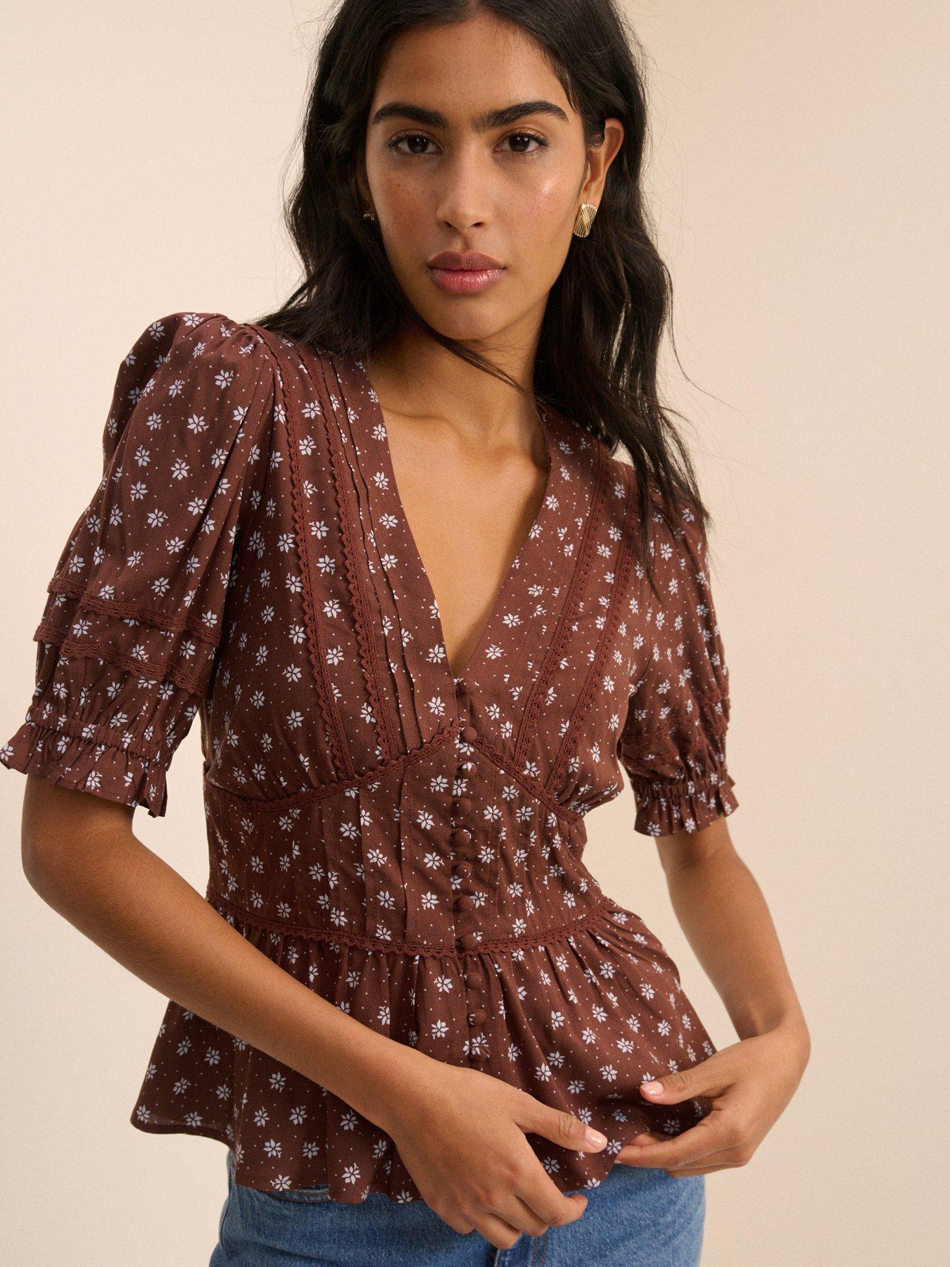 Nobodys Child Ditsy Floral Puff Sleeve Seren Blouse - Brown