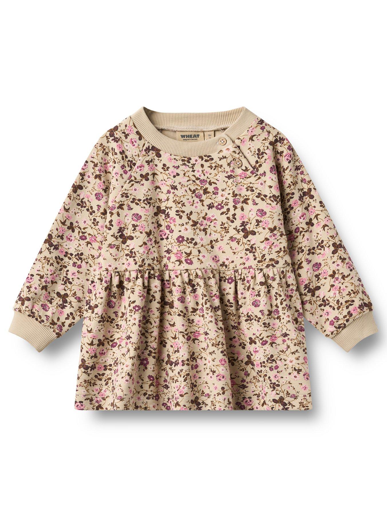 Wheat Baby Girls Floral Dorthea Sweat Dress - Cream