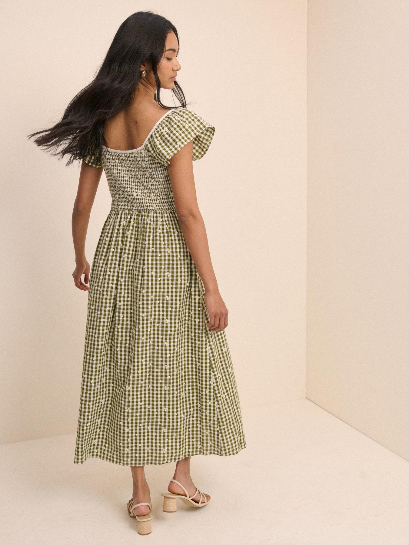 Image 2 of 5 of Nobodys Child Mindy Gingham Print Midi Dress - Green