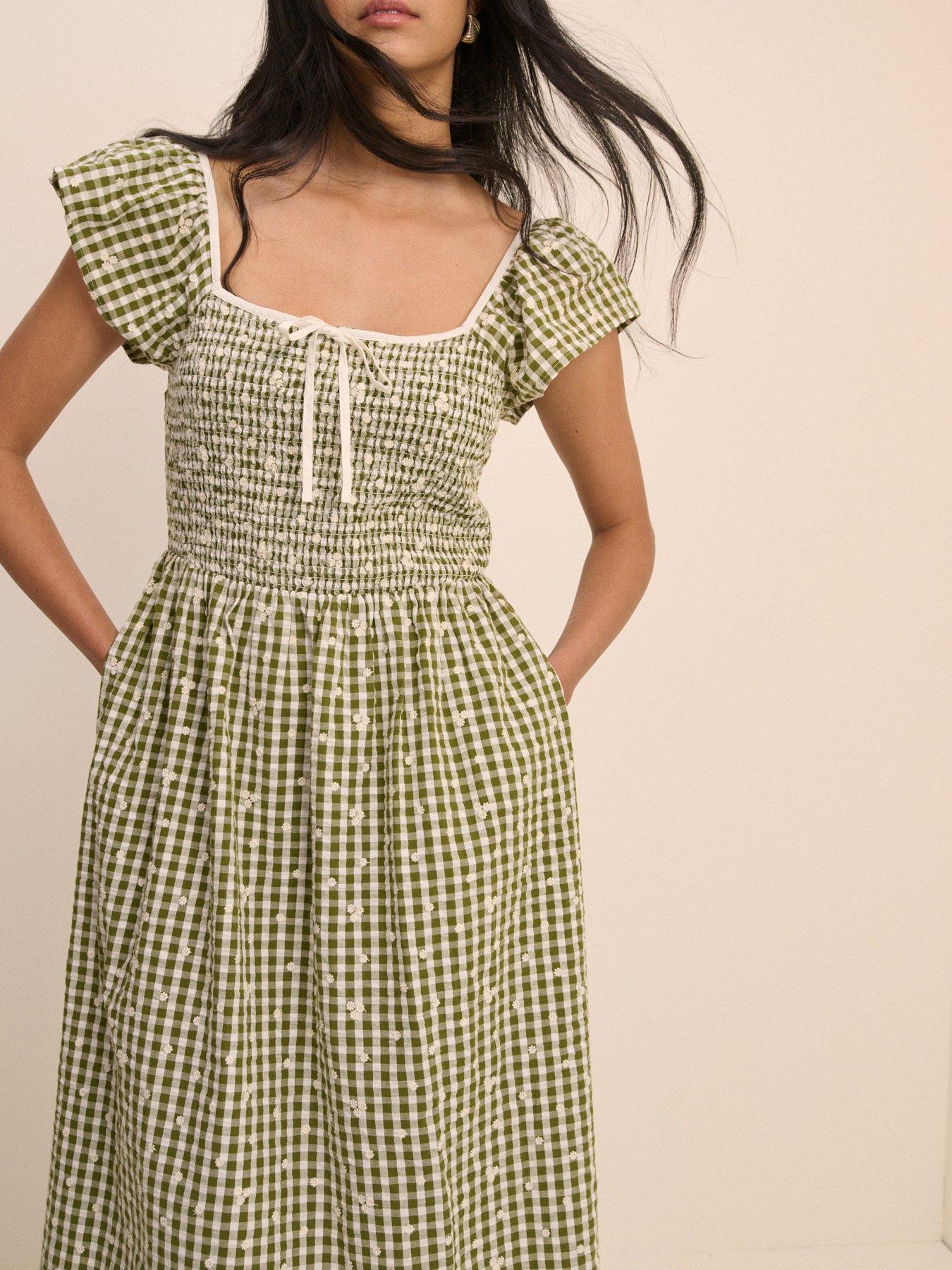 Image 3 of 5 of Nobodys Child Mindy Gingham Print Midi Dress - Green
