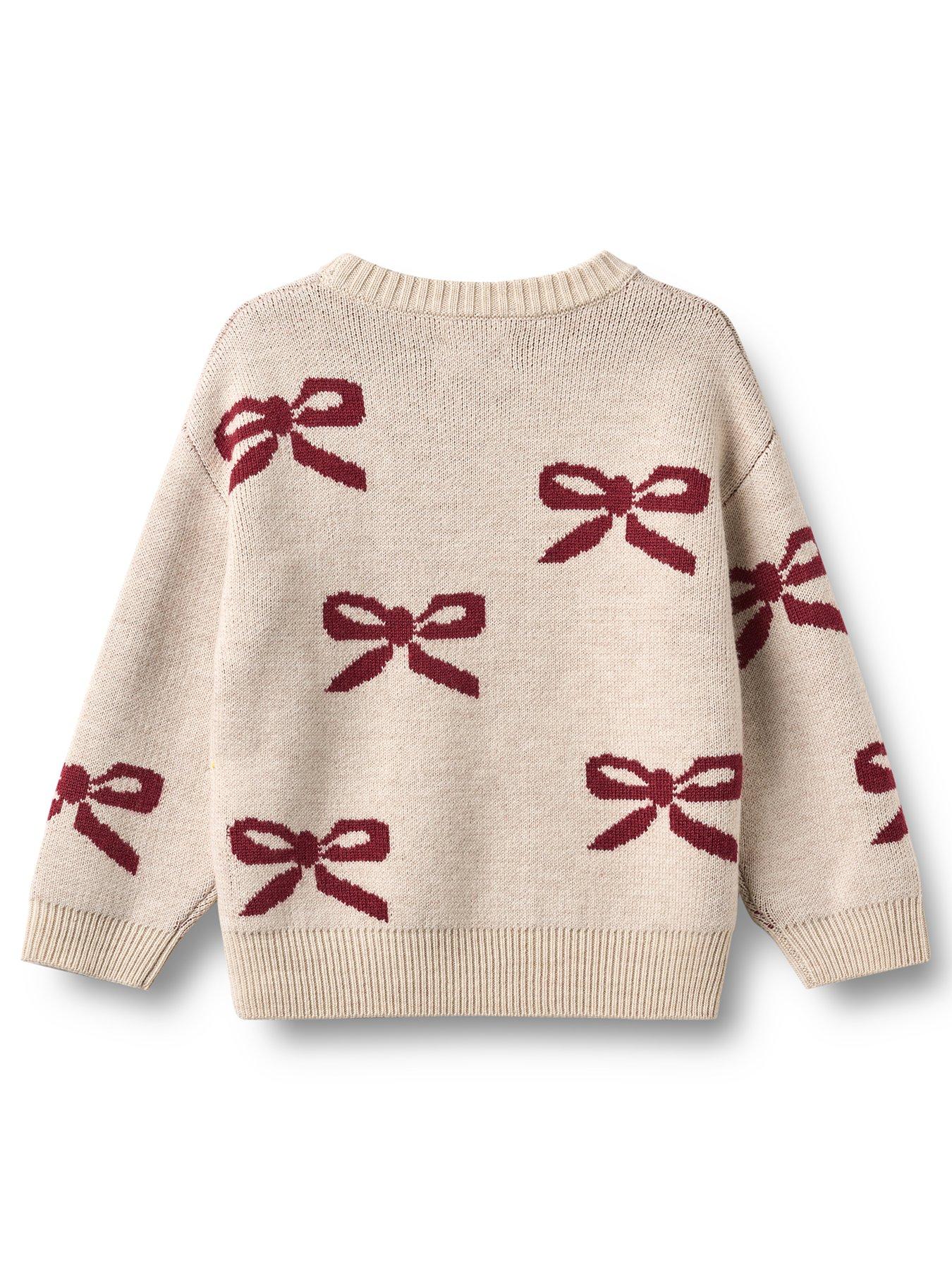 Image 2 of 3 of Wheat Girls Christmas Bow Knitted Wool Jumper - Cream