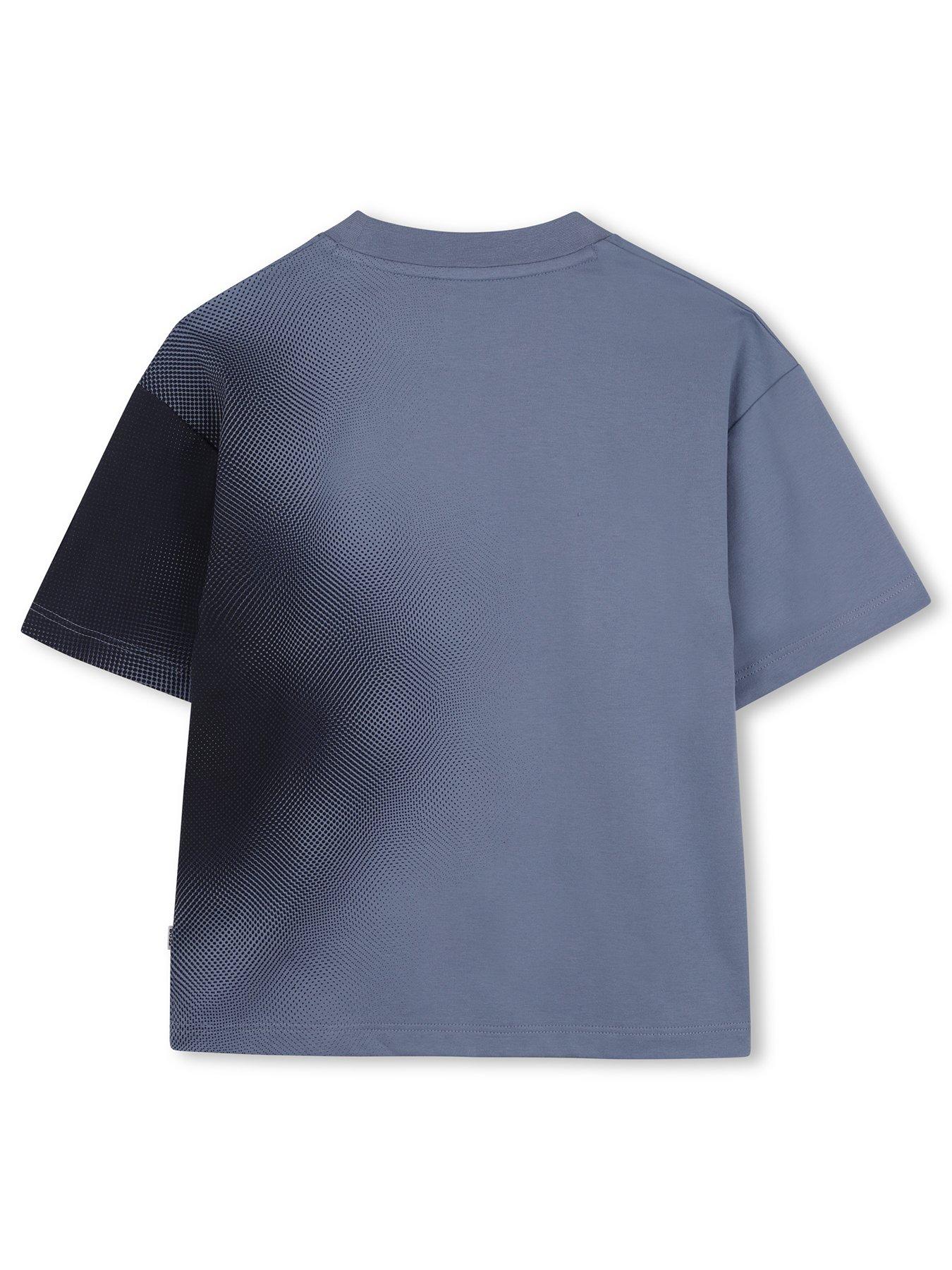 Image 2 of 3 of BOSS Boys Gradient Effect Short Sleeve T-shirt - Blue