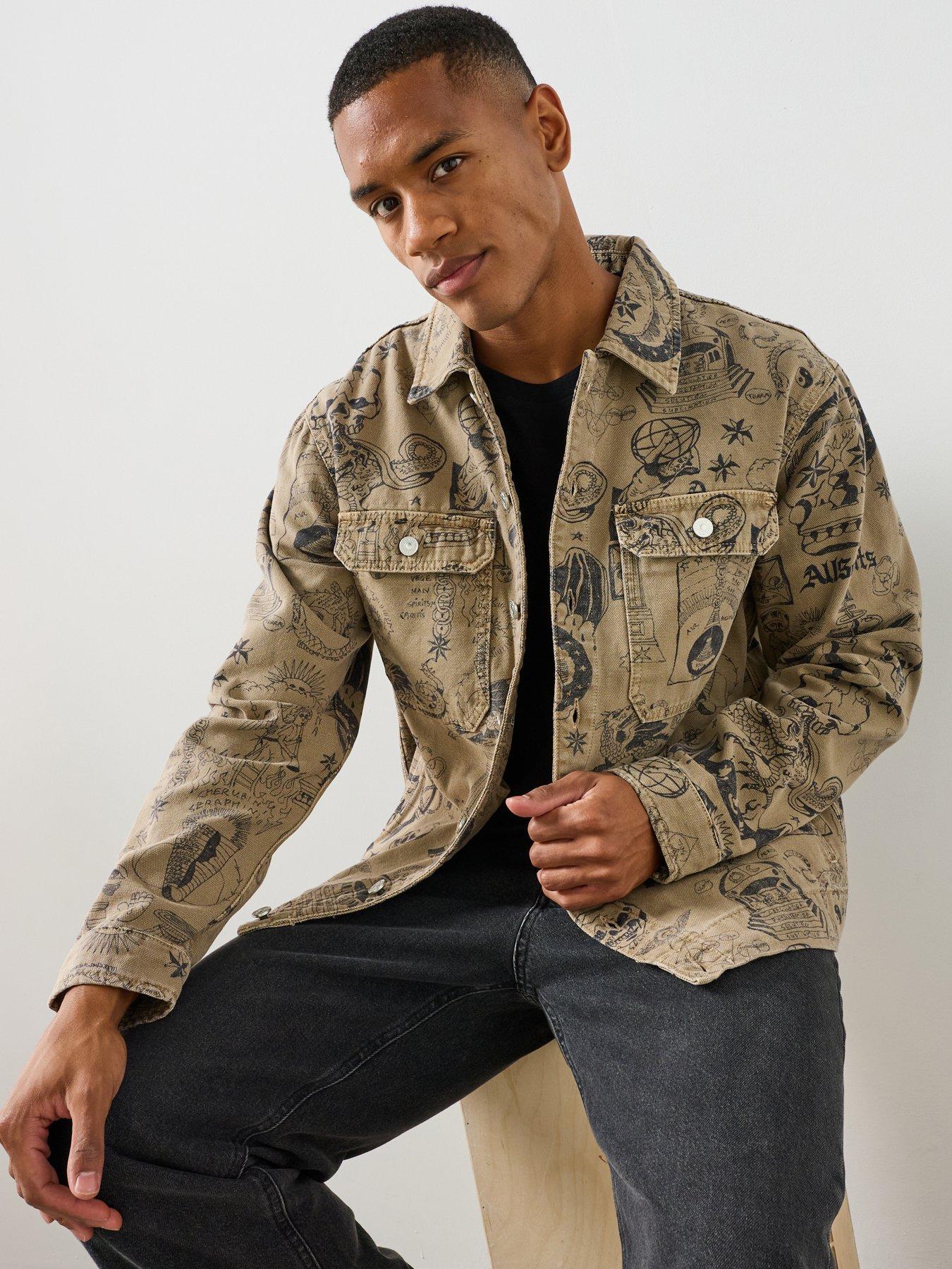 AllSaints Men's Sherb Printed Canvas Shacket - Brown