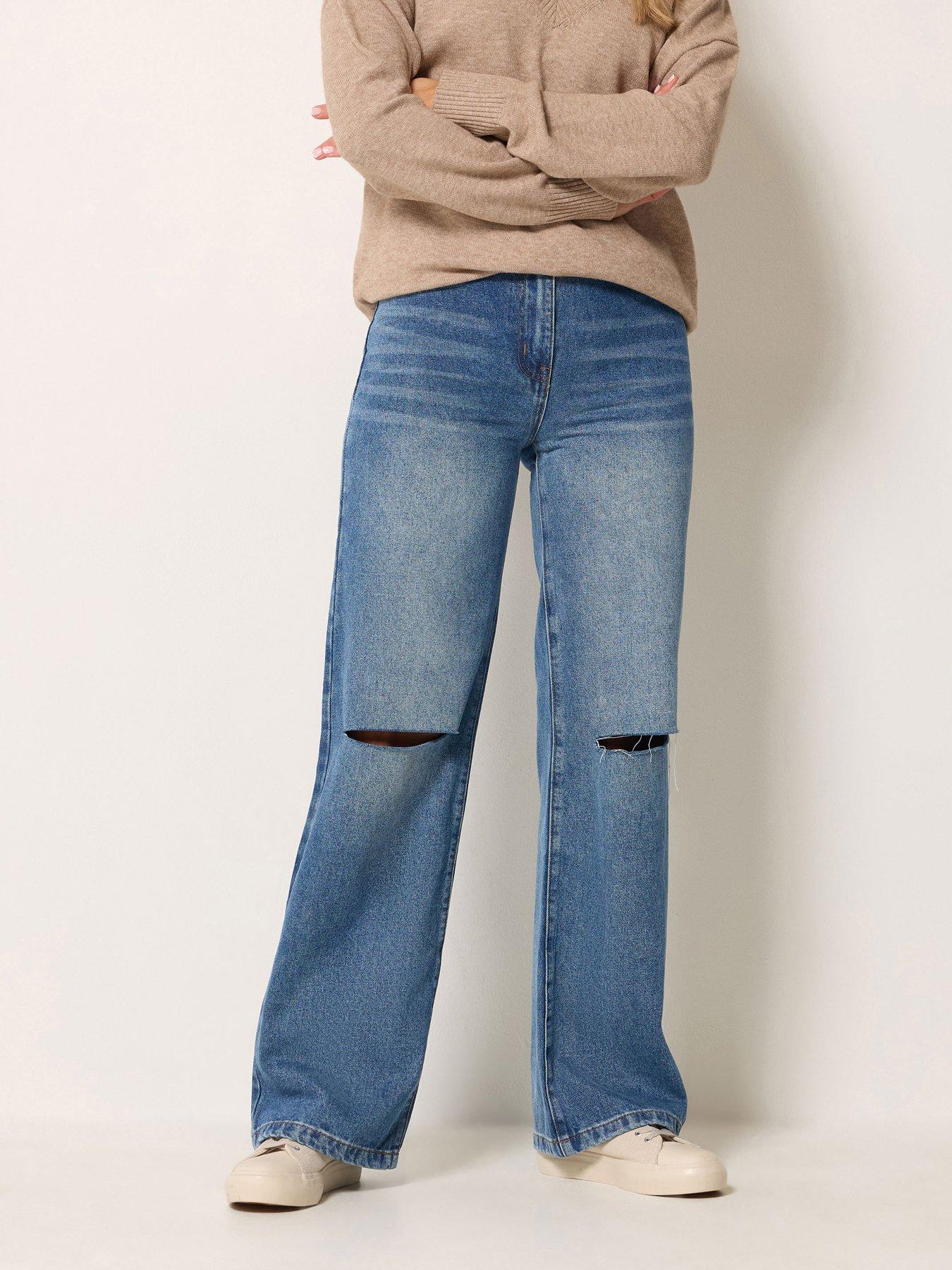 Long Tall Sally LTS Tall Denim Rip Knee Wide Leg Jeans
