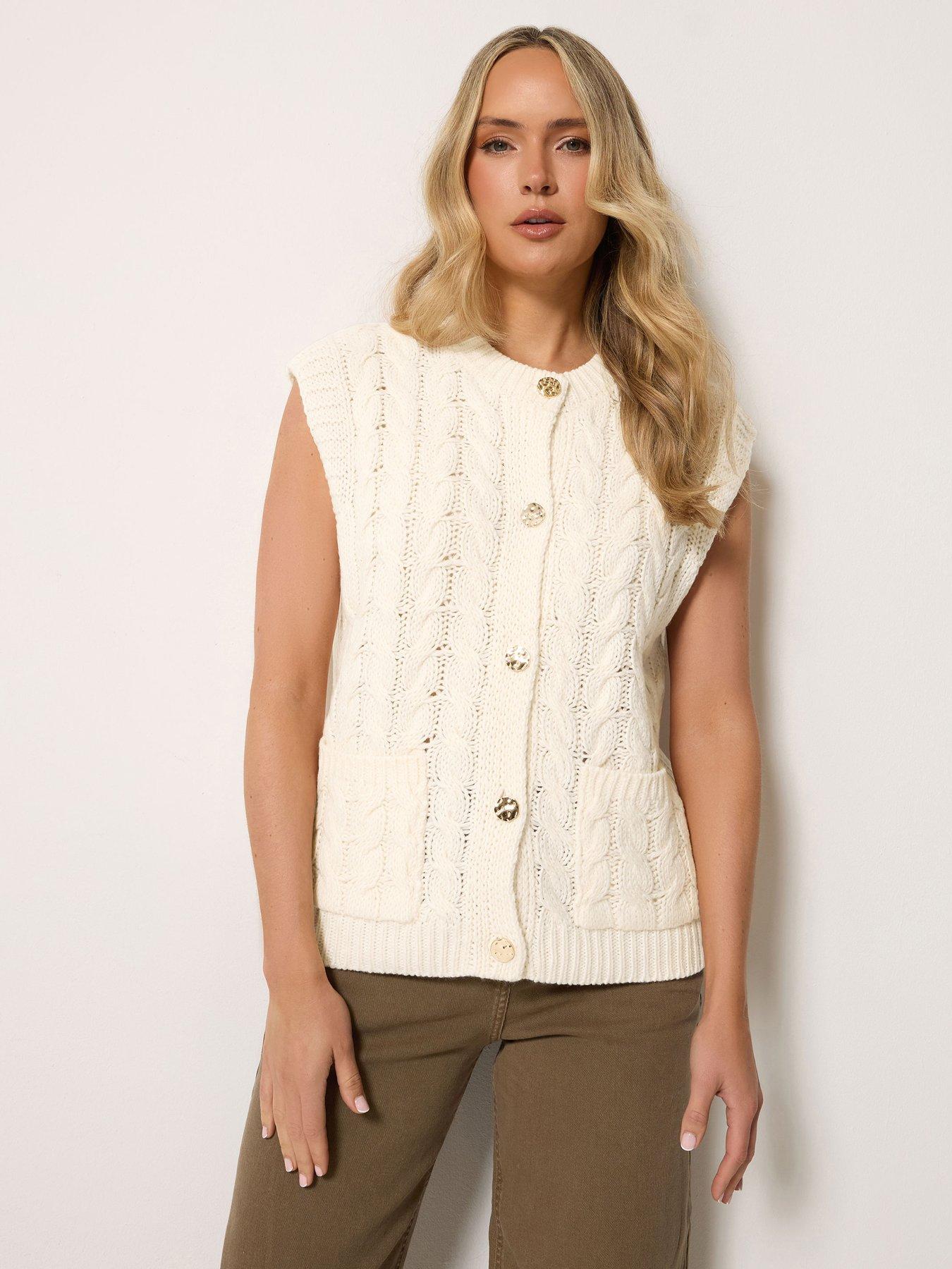 Long Tall Sally Button Cable Knit Vest - Ivory