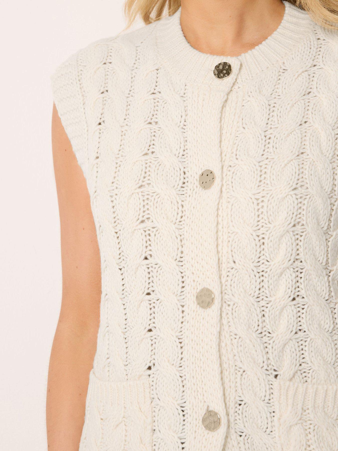 Image 4 of 4 of Long Tall Sally Button Cable Knit Vest - Ivory