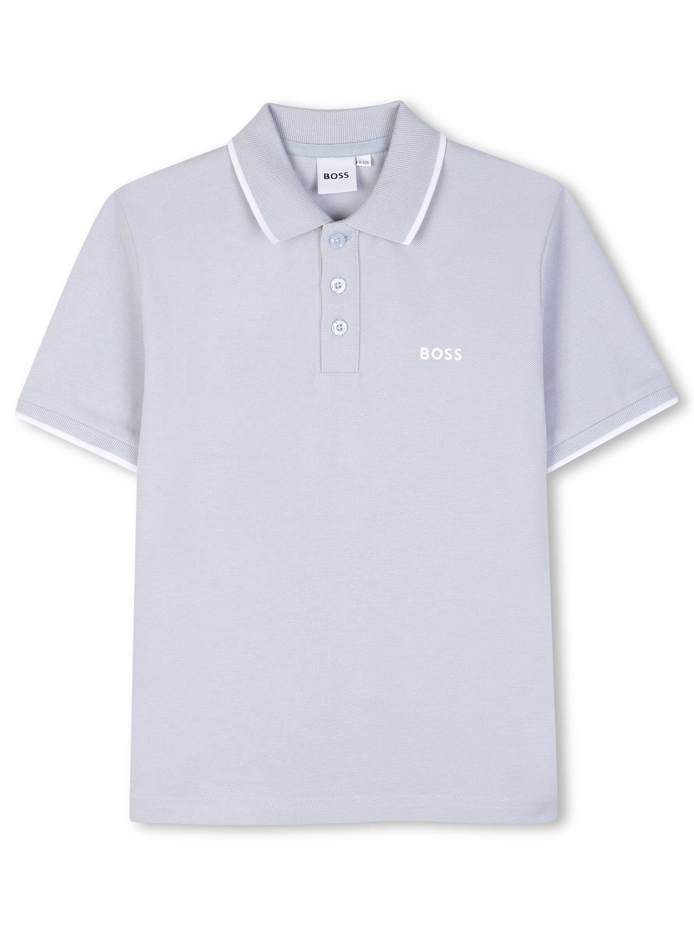 Image 1 of 3 of BOSS Boys Short Sleeve Polo Shirt - Light Blue