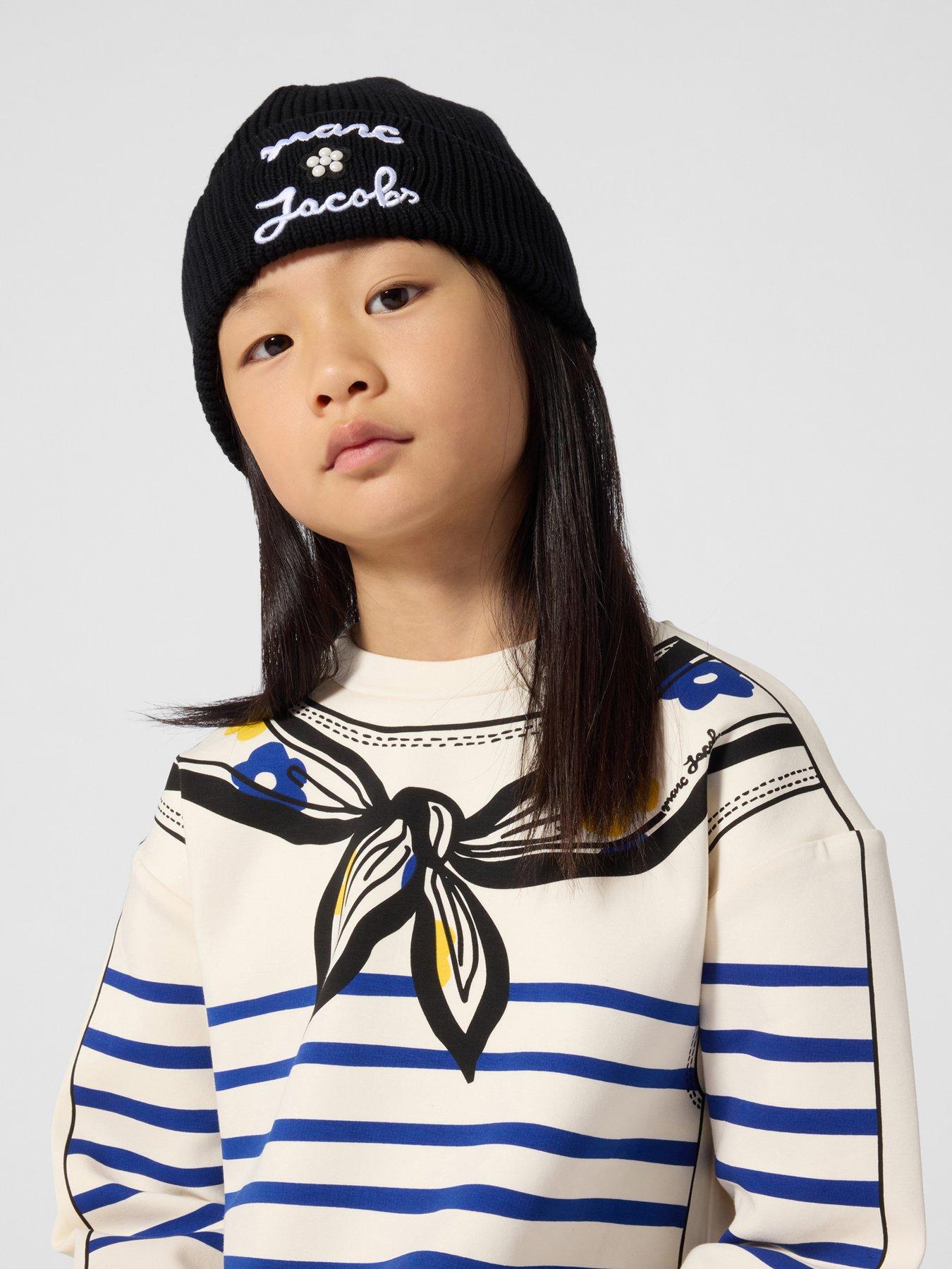 Image 2 of 4 of MARC JACOBS MARC JACOBS Girls Turn-Up Rib Knit Beanie Hat - Black