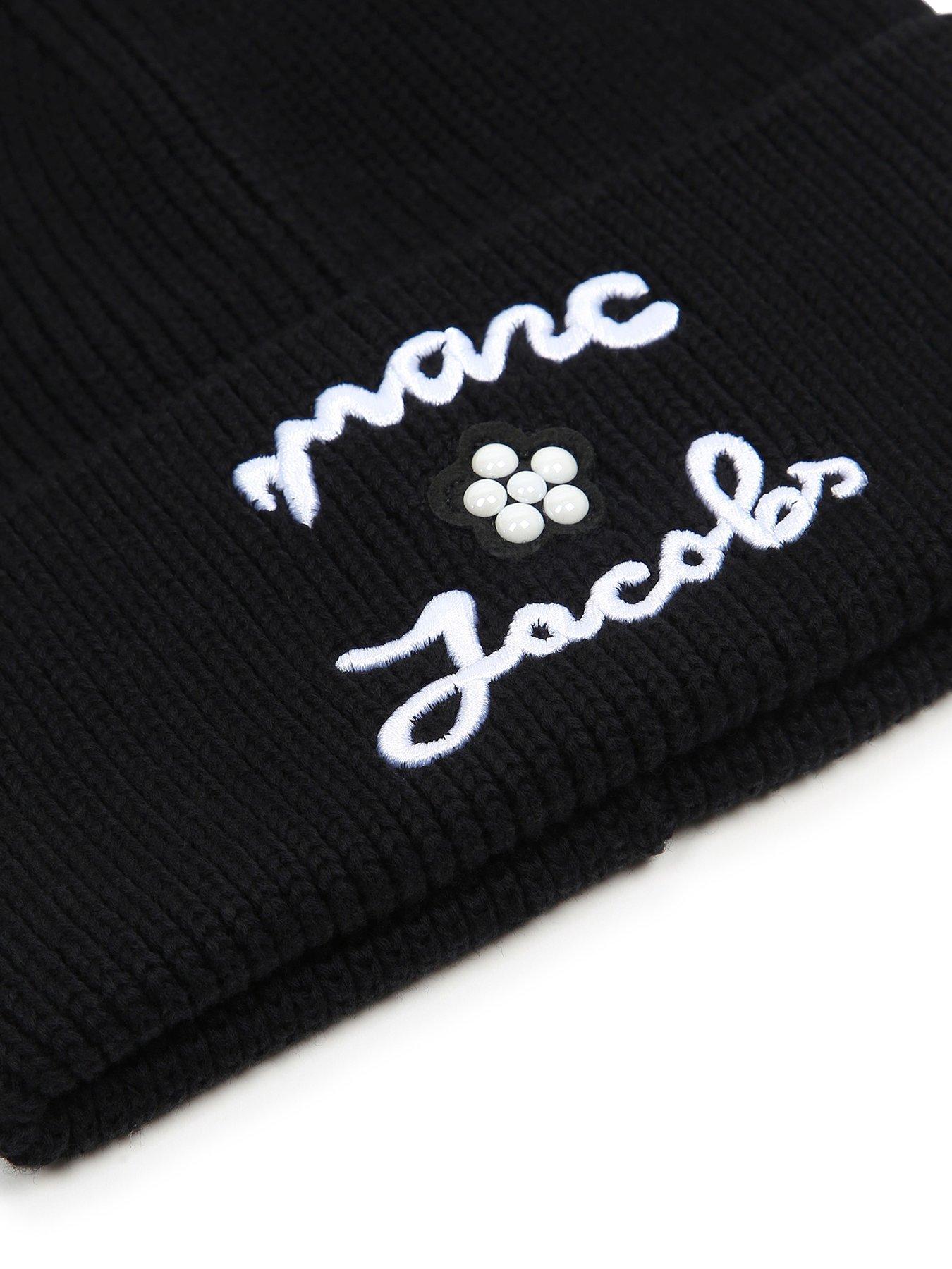 Image 4 of 4 of MARC JACOBS MARC JACOBS Girls Turn-Up Rib Knit Beanie Hat - Black