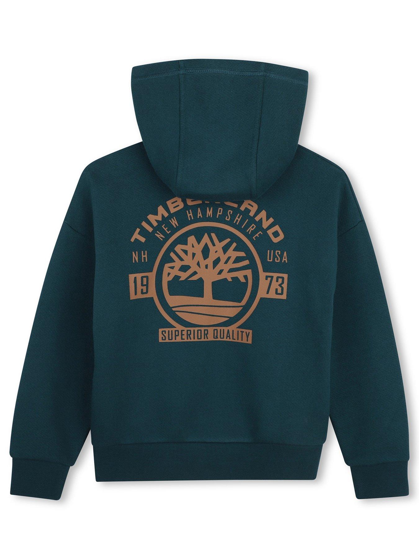 Image 2 of 3 of Timberland Boys Zip Through Logo Hoodie - Green