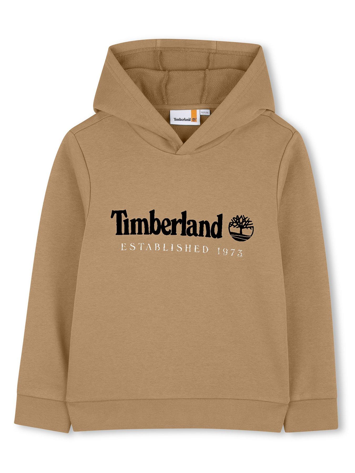 Image 1 of 3 of Timberland Boys Logo Print Cotton-Blend Hoodie - Beige