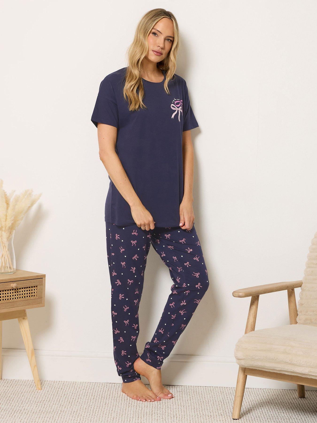 Image 1 of 4 of Long Tall Sally Bows Short Sleeve Cuffed Pyjama Set - Blue