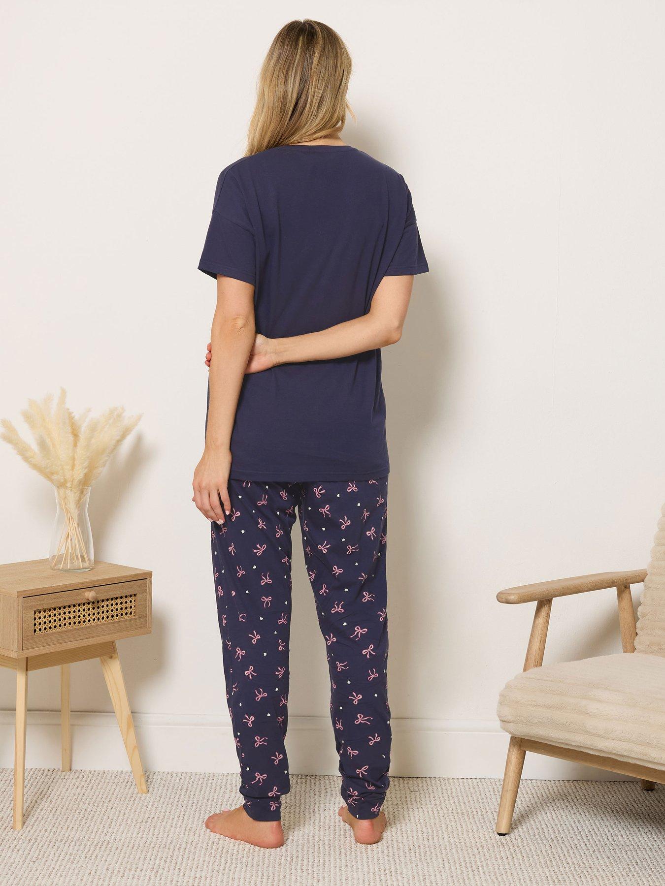 Image 2 of 4 of Long Tall Sally Bows Short Sleeve Cuffed Pyjama Set - Blue