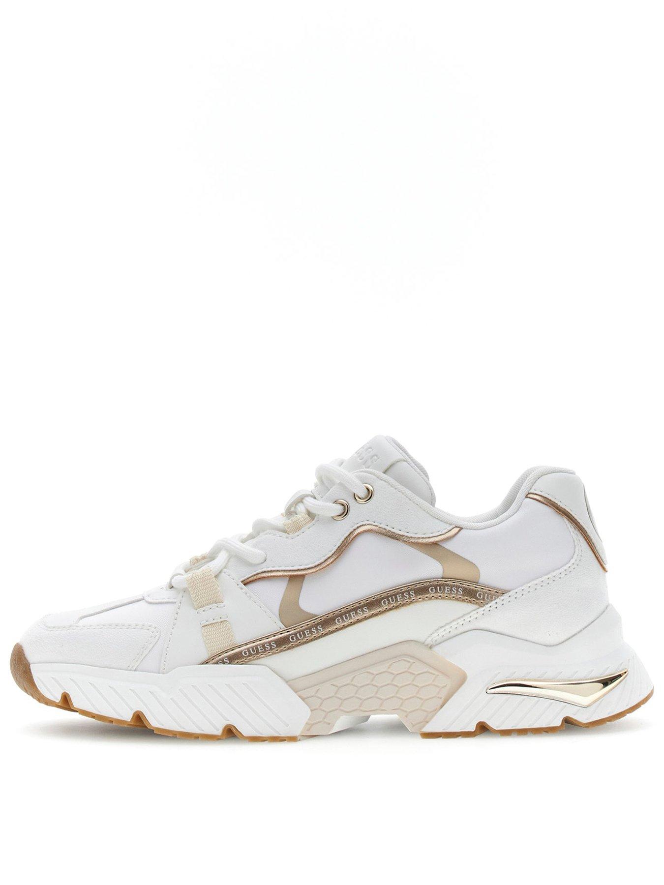 Image 1 of 4 of Guess Womens Chunky Sole Metallic Trim Lace-Up Trainers - Gold