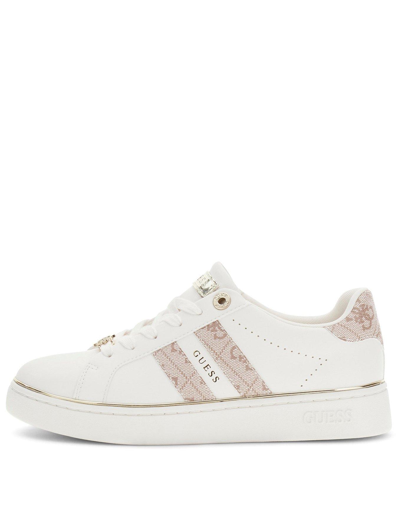 Image 1 of 4 of Guess Womens Faux Leather Monogram Platform Trainers - White