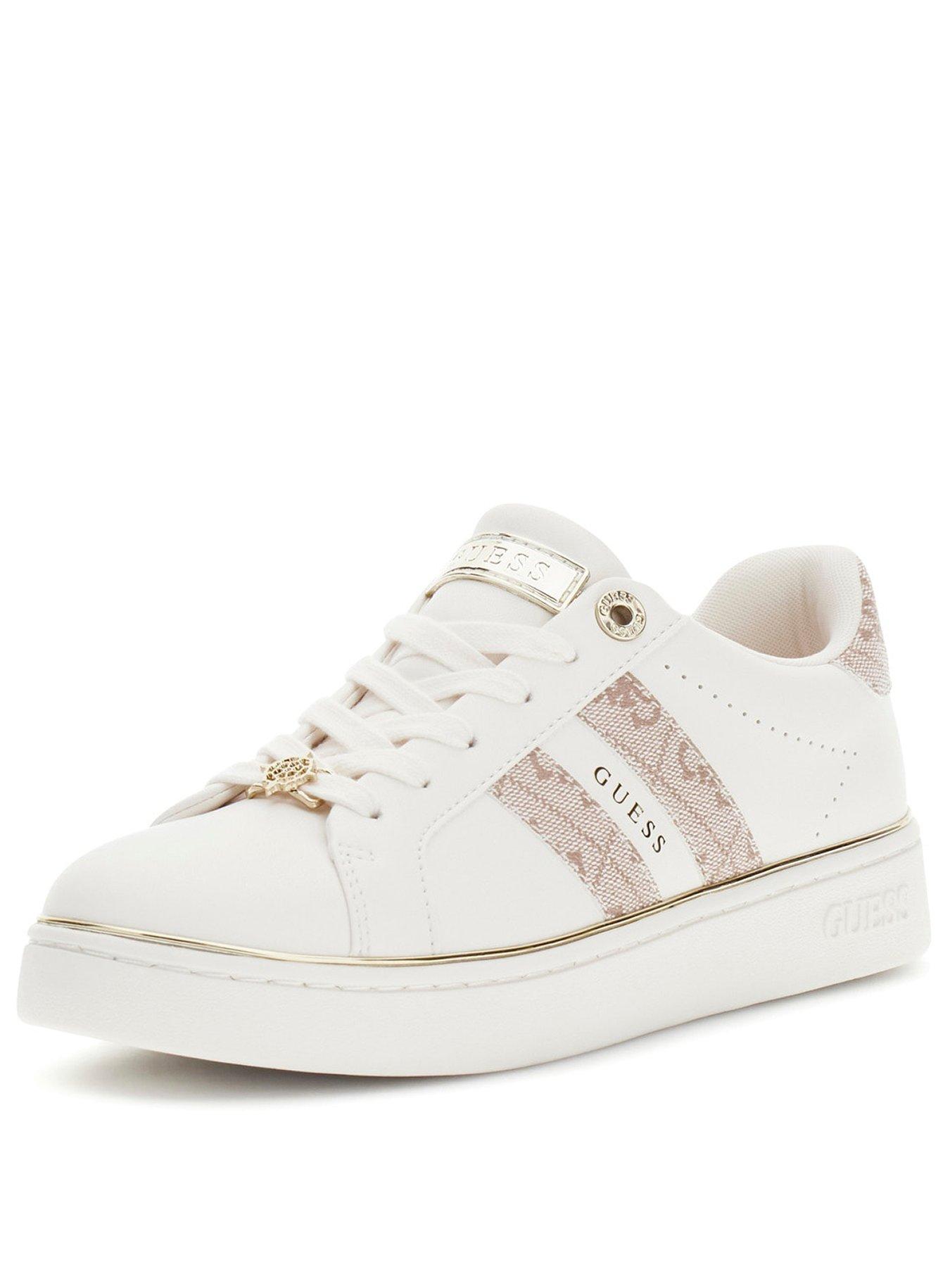 Image 2 of 4 of Guess Womens Faux Leather Monogram Platform Trainers - White