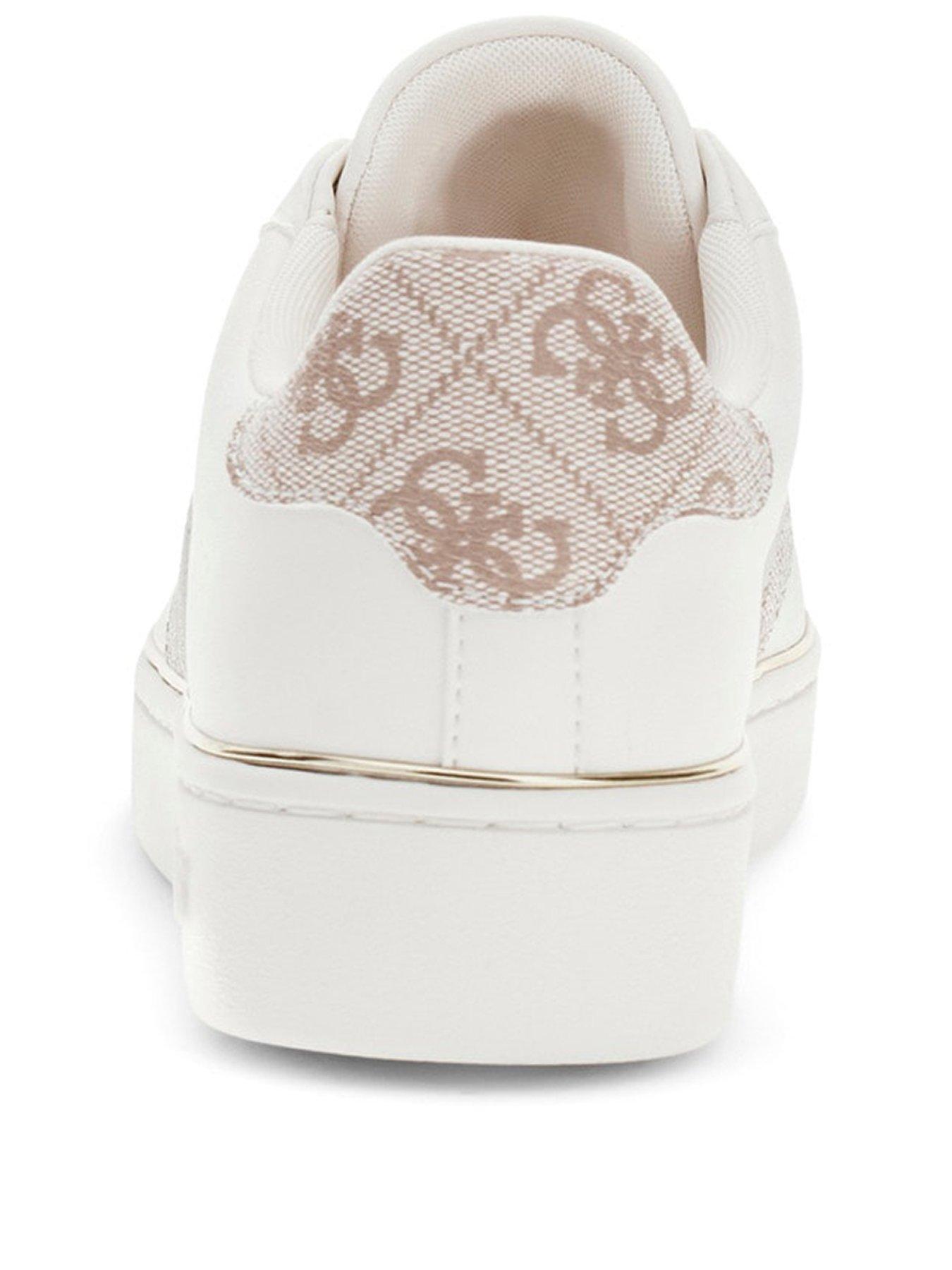 Image 3 of 4 of Guess Womens Faux Leather Monogram Platform Trainers - White