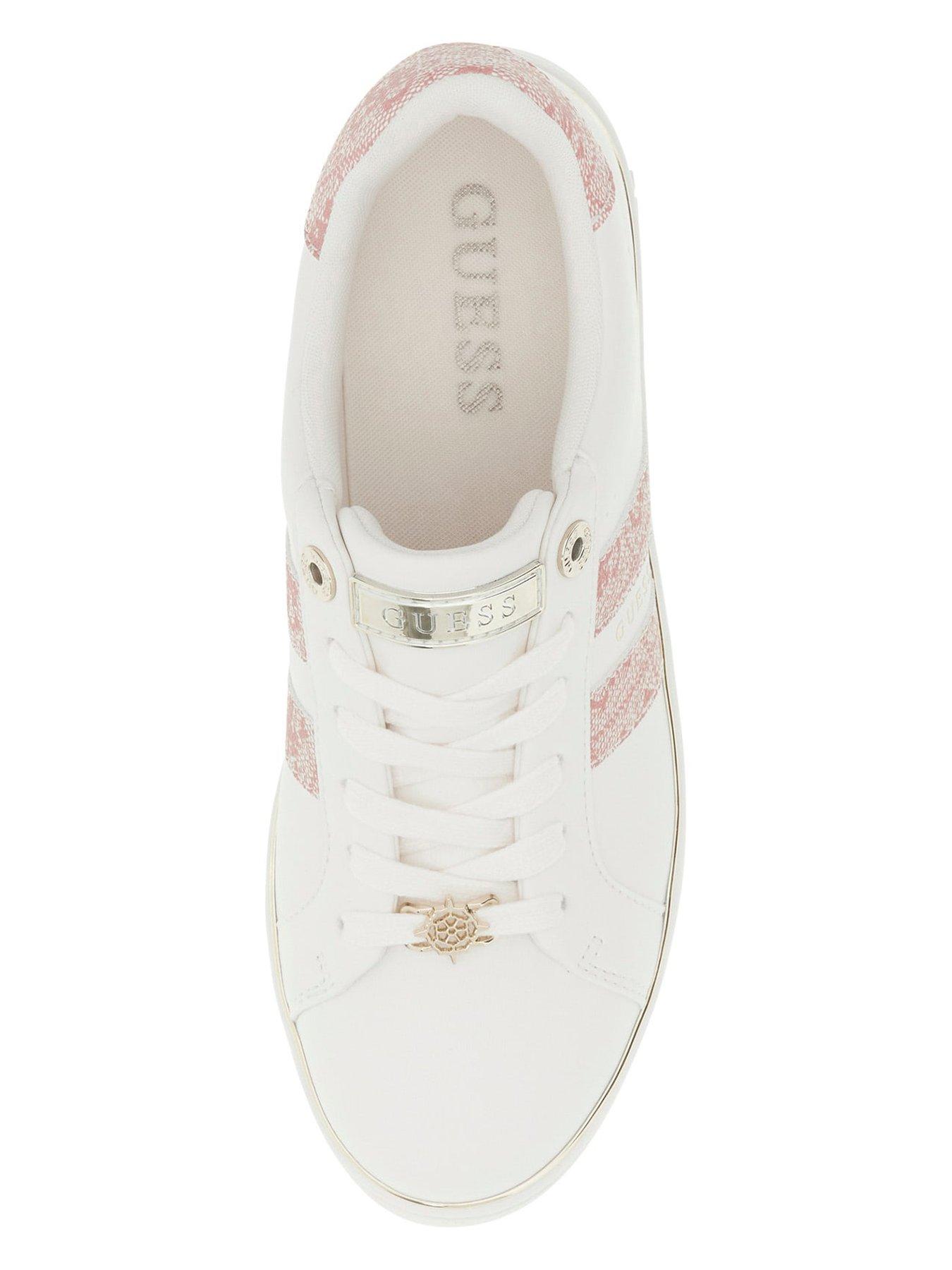 Image 4 of 4 of Guess Womens Faux Leather Monogram Platform Trainers - White