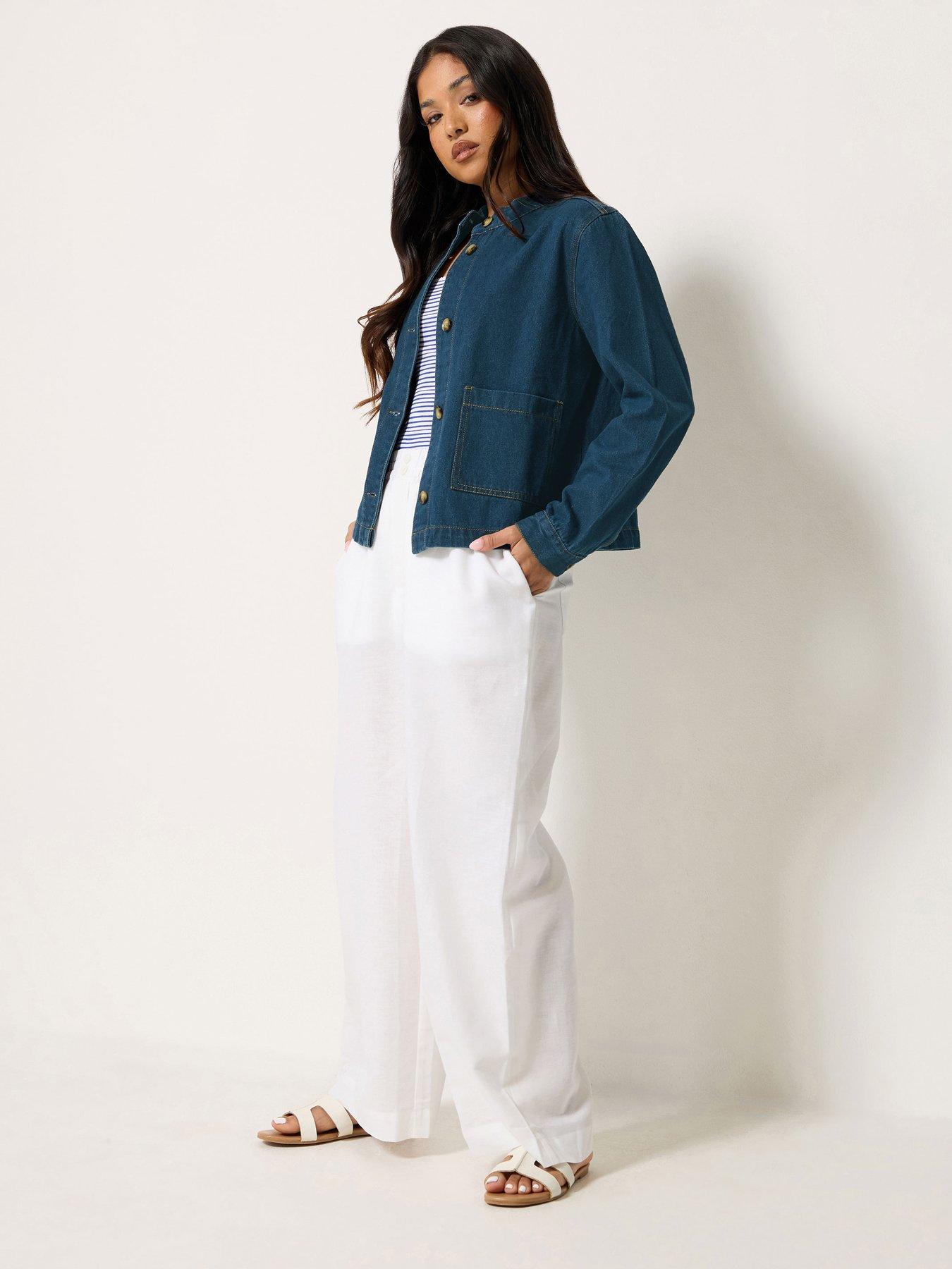 Image 3 of 4 of PixieGirl Petite Collarless Denim Jacket - Blue