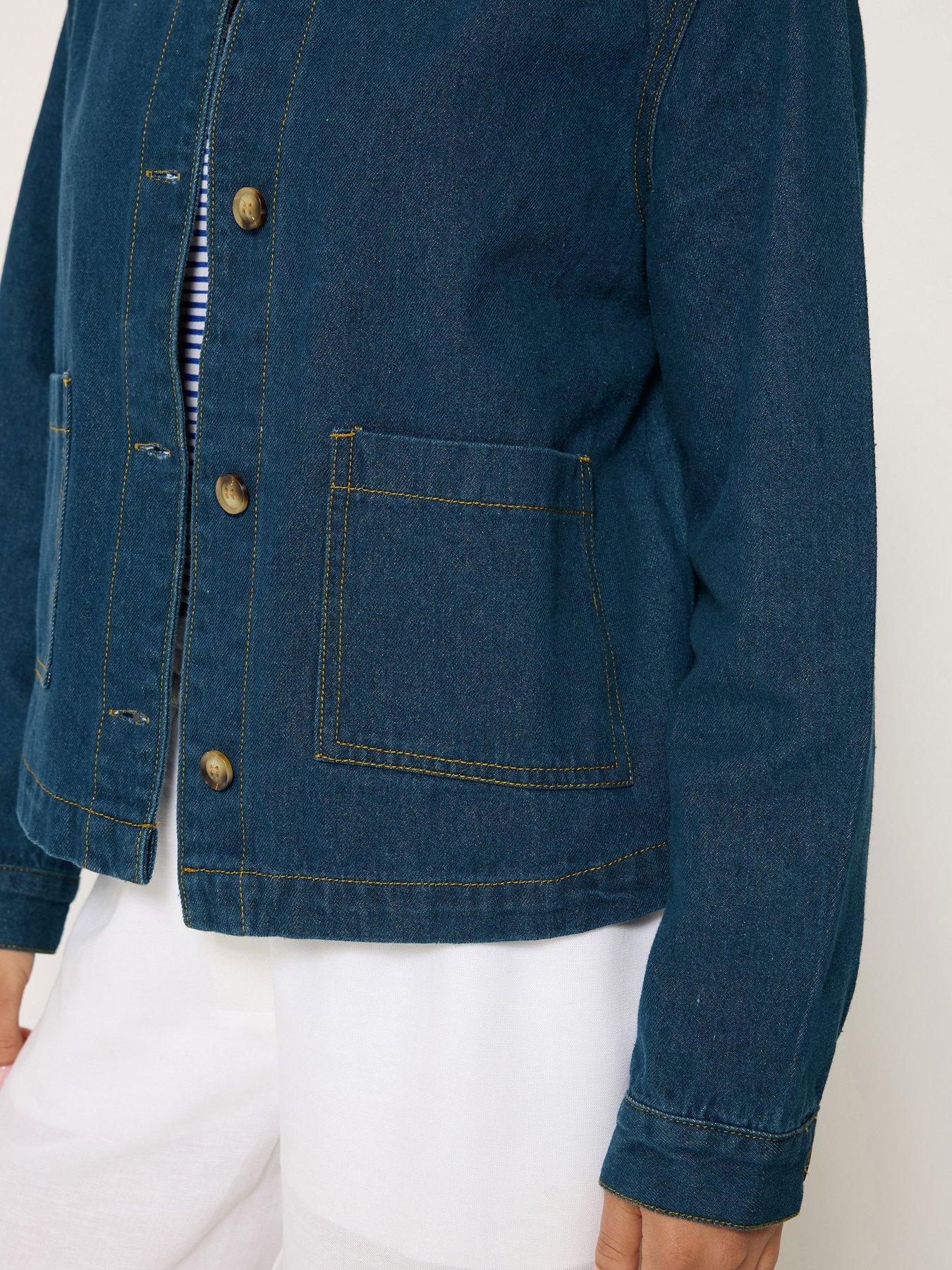 Image 4 of 4 of PixieGirl Petite Collarless Denim Jacket - Blue