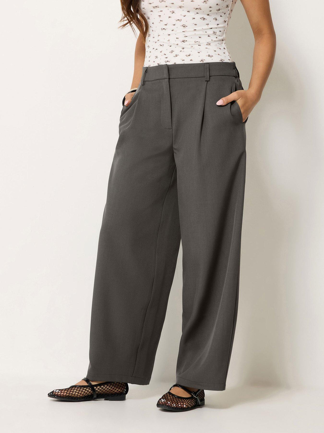 PixieGirl Petite Barrel Leg Trousers - Grey