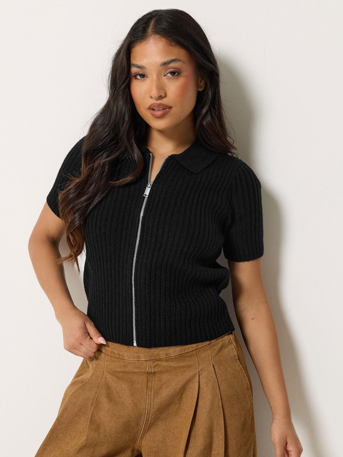 Image 1 of 4 of PixieGirl Petite Zip Collar Cardigan Jacket - Black