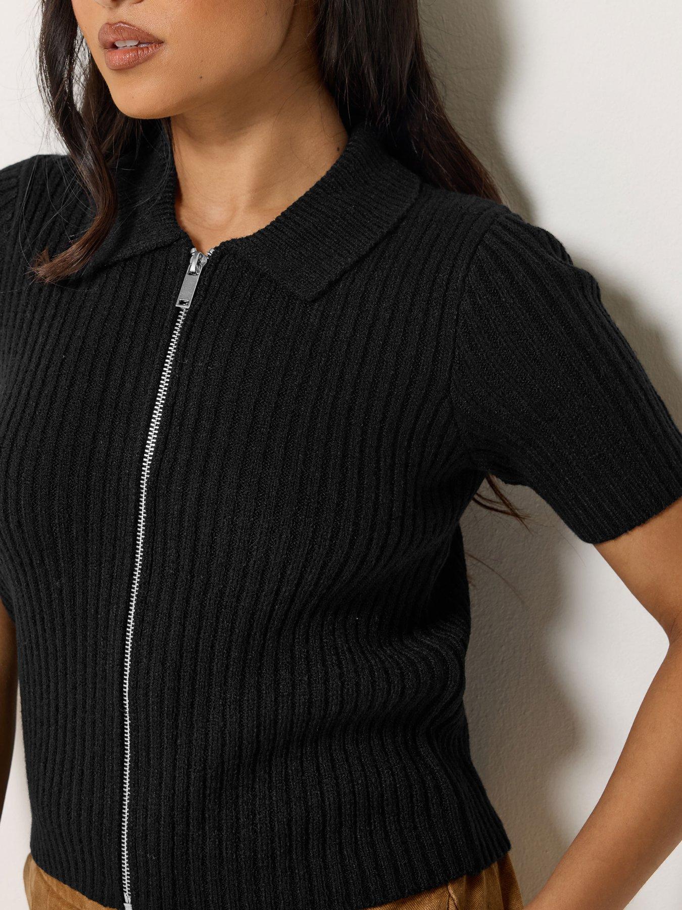 Image 4 of 4 of PixieGirl Petite Zip Collar Cardigan Jacket - Black