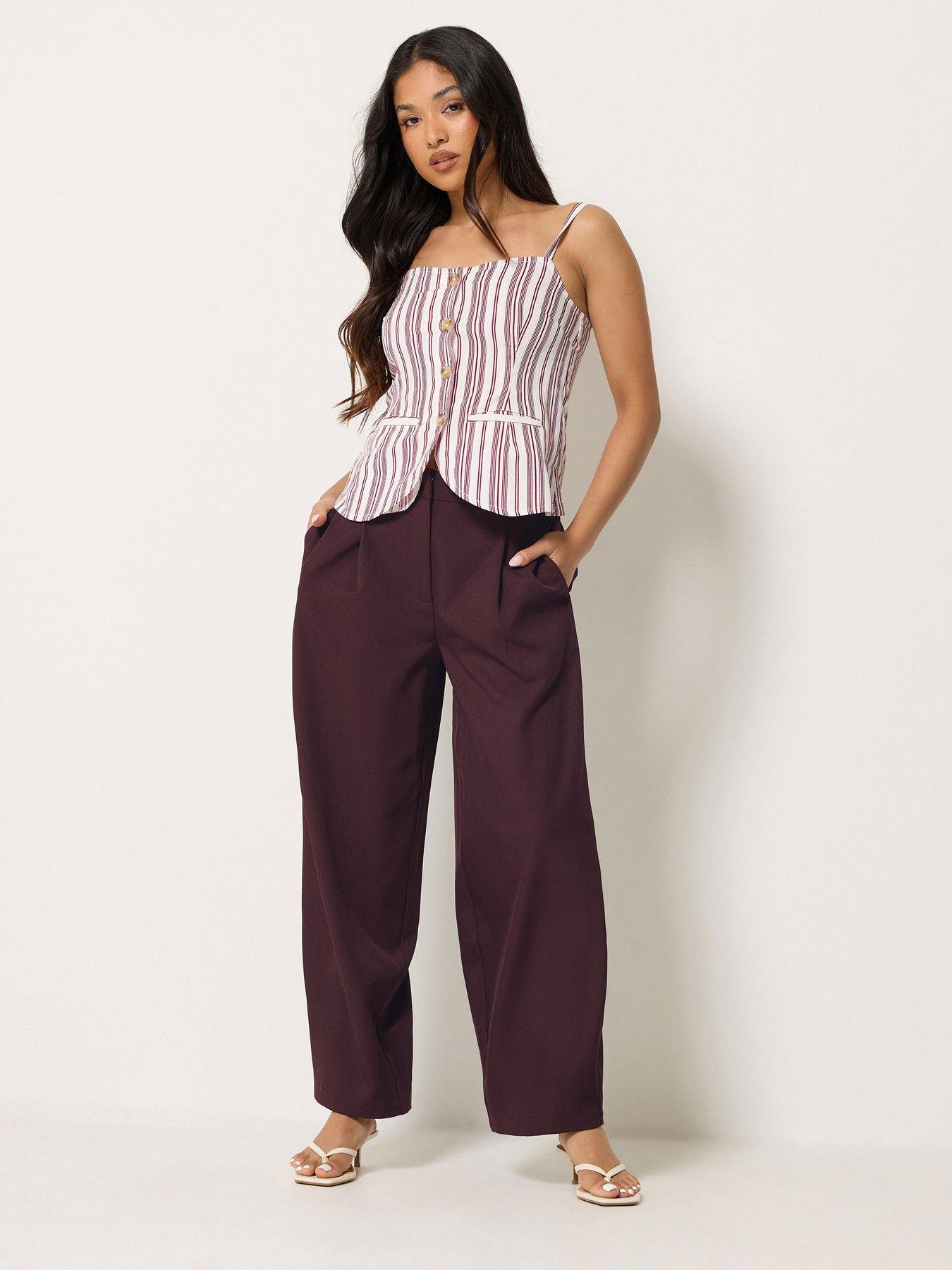 Image 3 of 4 of PixieGirl Petite Barrel Leg Trousers - Red