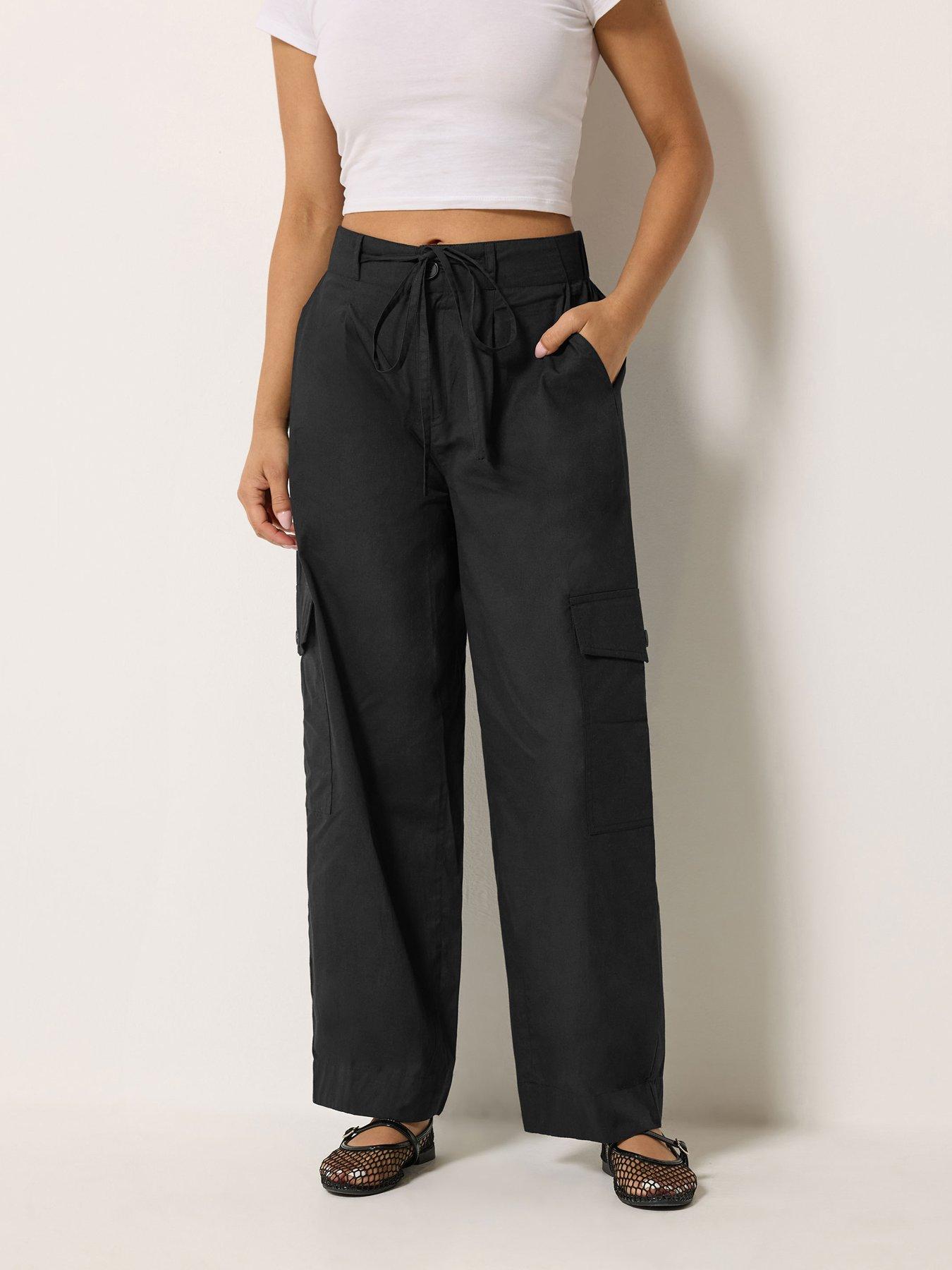 PixieGirl Petite Poplin Cargo Pocket Trousers - Black