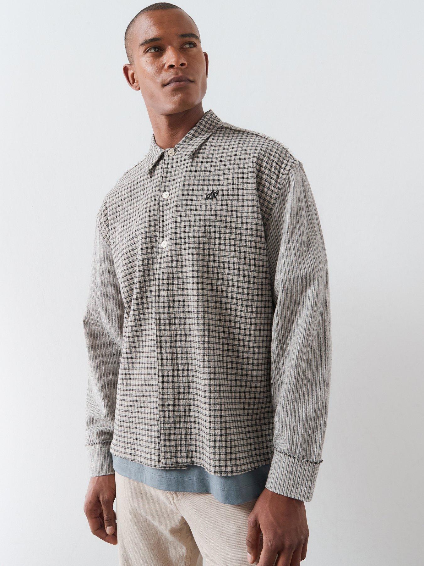 AllSaints Men's Kage Oversized Long Sleeve Check Shirt - Off White/Black