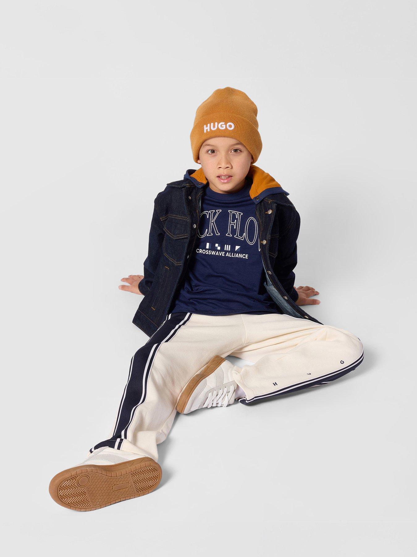 Image 1 of 4 of HUGO HUGO Boys Hooded Button Denim Jacket - Dark Blue