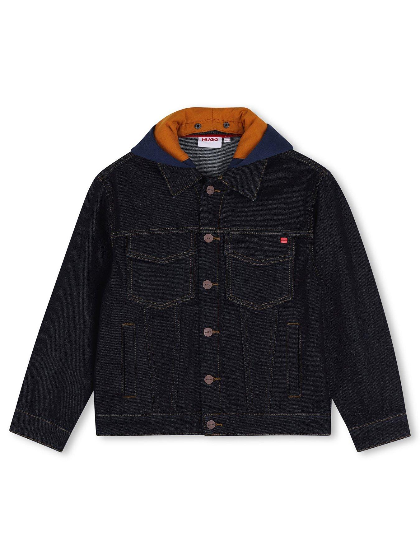 Image 2 of 4 of HUGO HUGO Boys Hooded Button Denim Jacket - Dark Blue